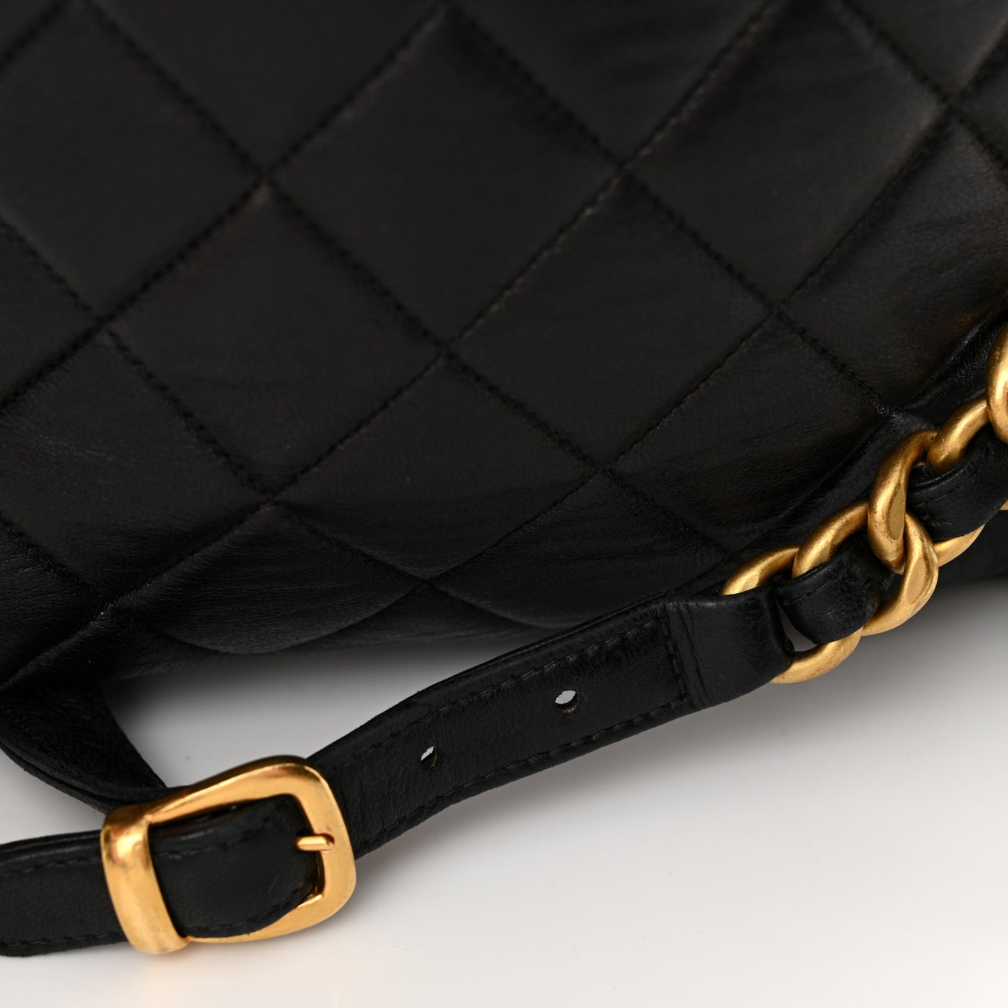 Lambskin Quilted Drawstring Backpack Black