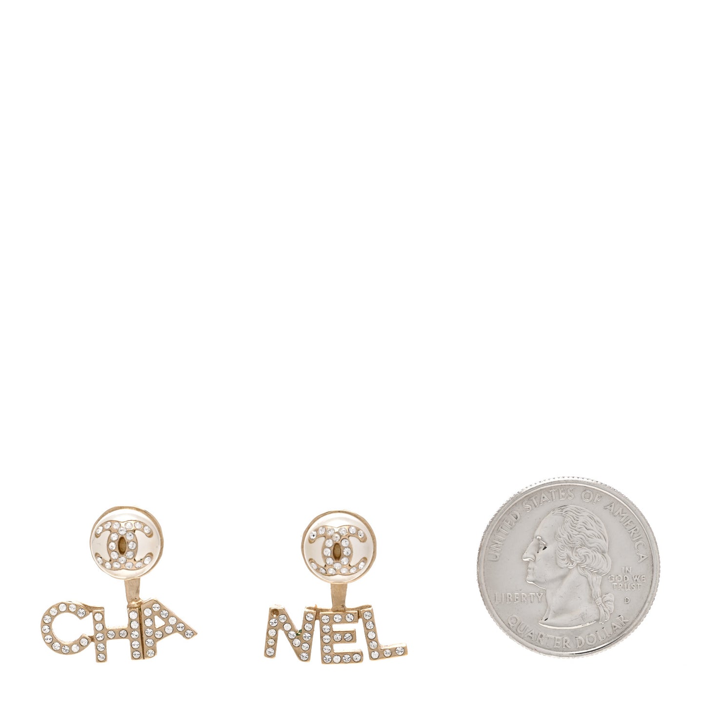 Pearl Crystal Logo Earrings Gold Pearly White