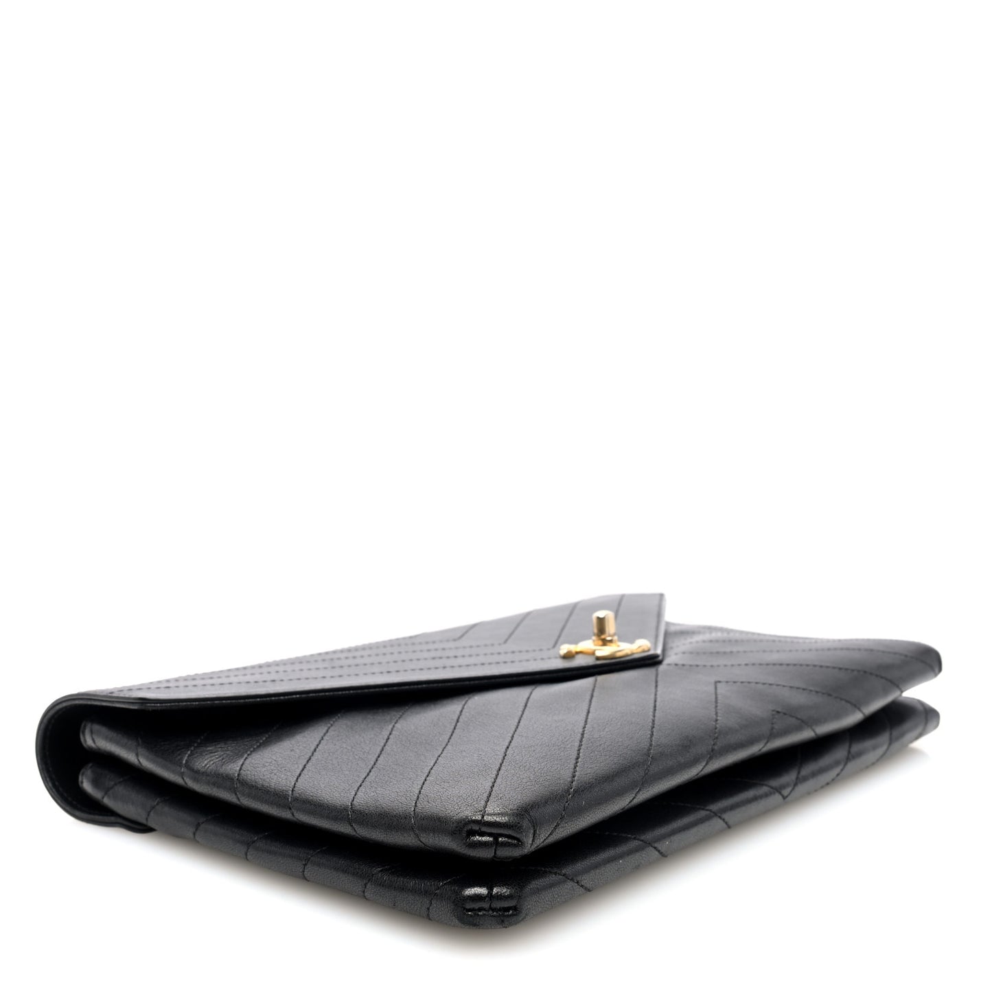 Lambskin Chevron Quilted Envelope Clutch Black