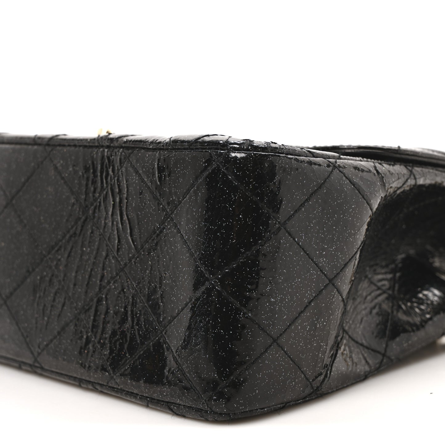 Patent Quilted Sparkle Glitter Jumbo Single Flap Black