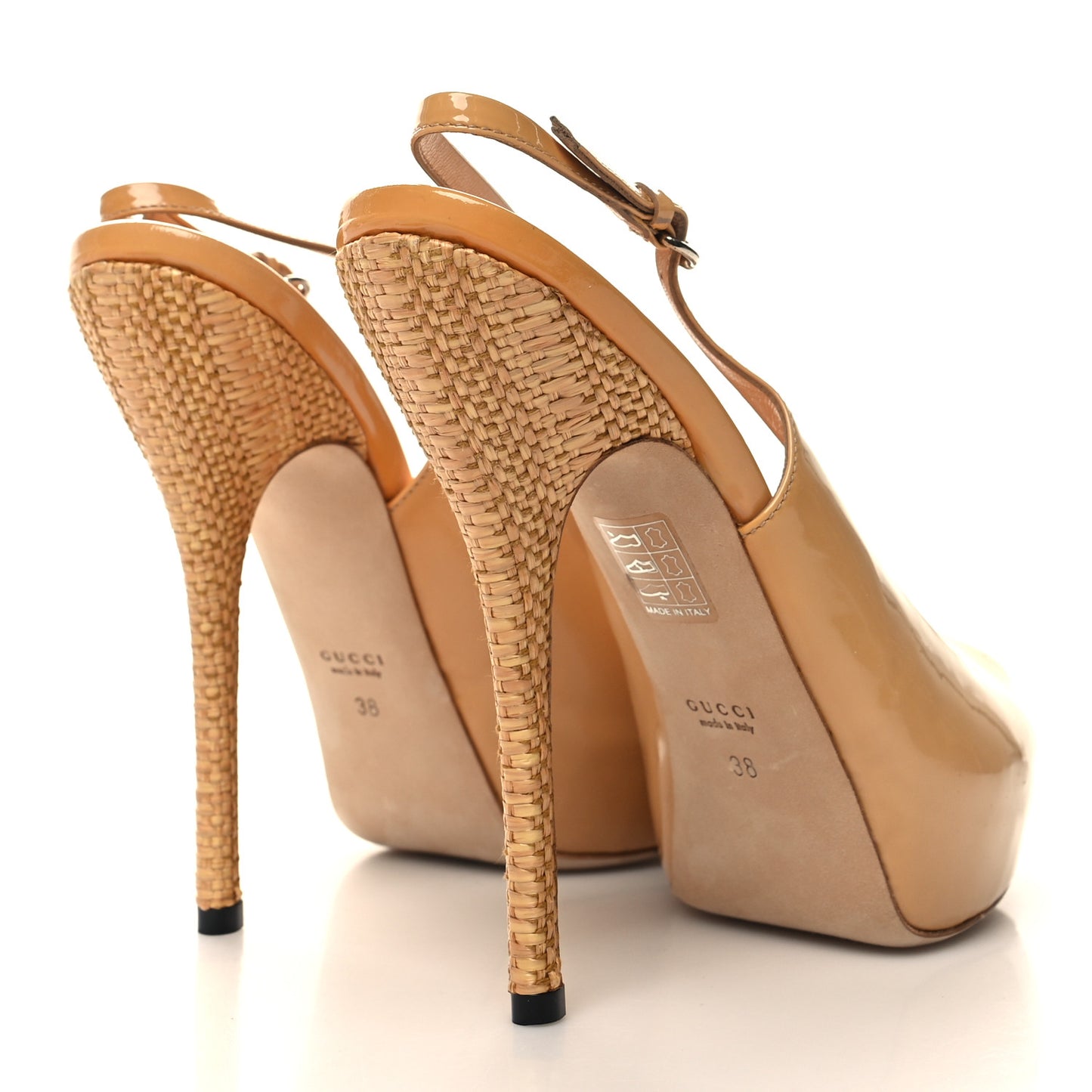 Patent Raffia Peep Toe Sling Back Sandals 38 Beige