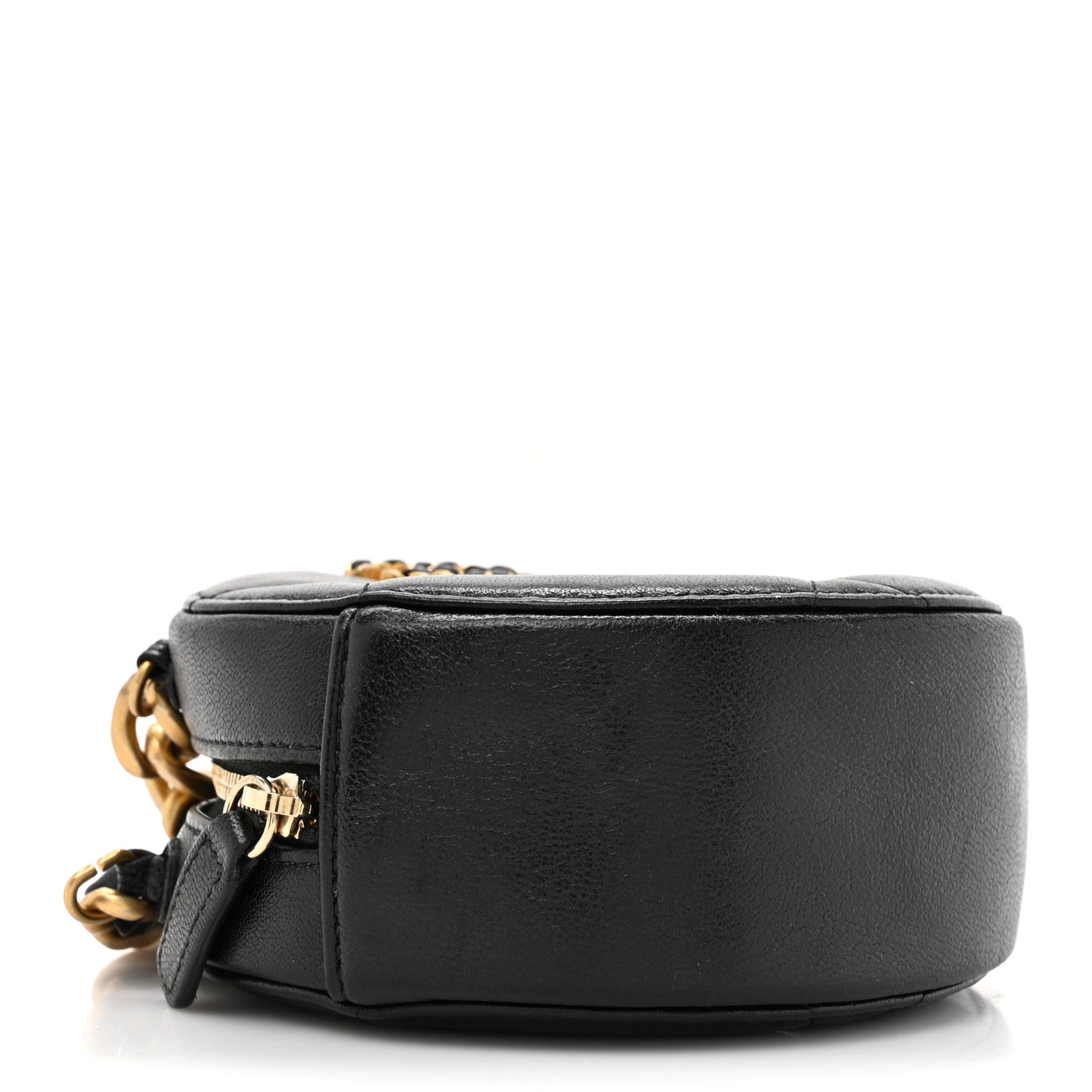 Shiny Goatskin Quilted Chanel 19 Round Clutch With Chain Black