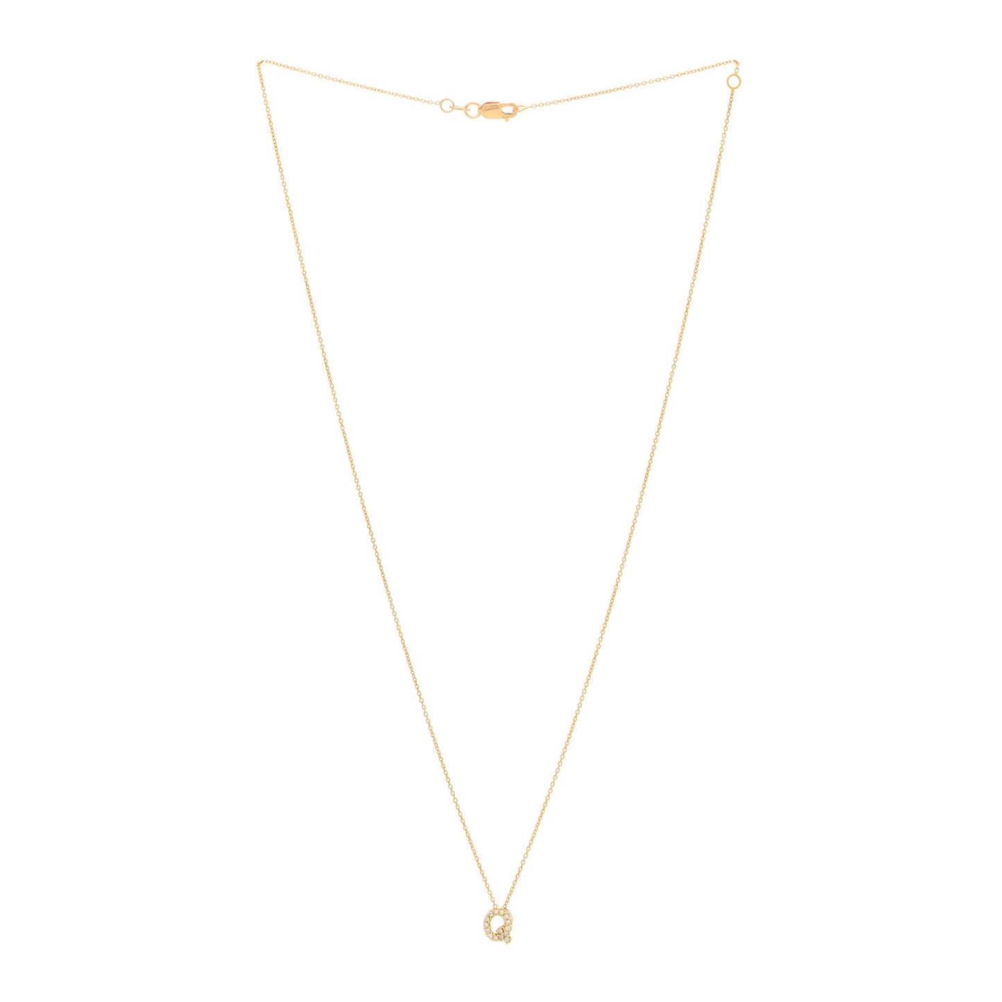 18K Yellow Gold Diamond Love Letter Q Pendant Necklace