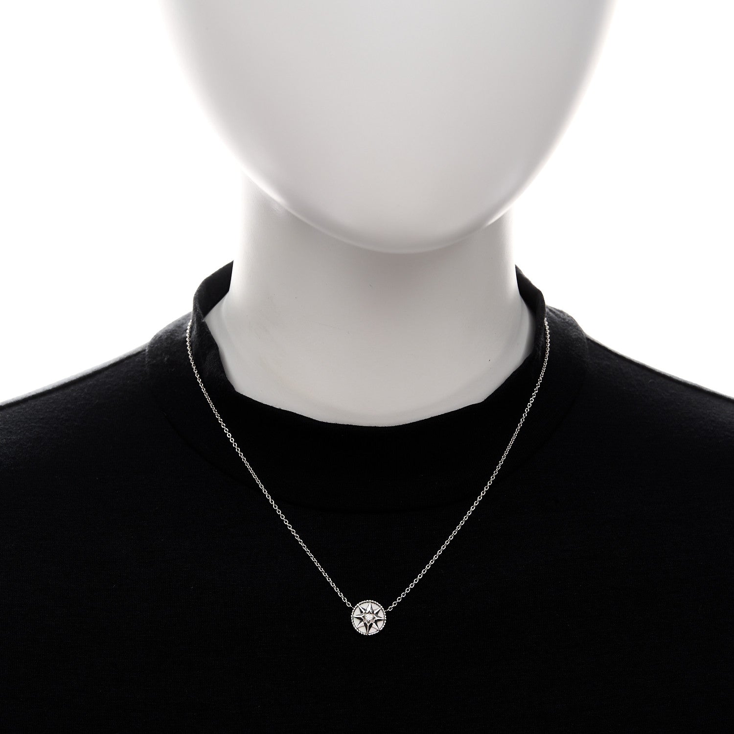 Christian Dior 18K White Gold Diamond Mother of Pearl Rose Des Vents Necklace 2 of 6