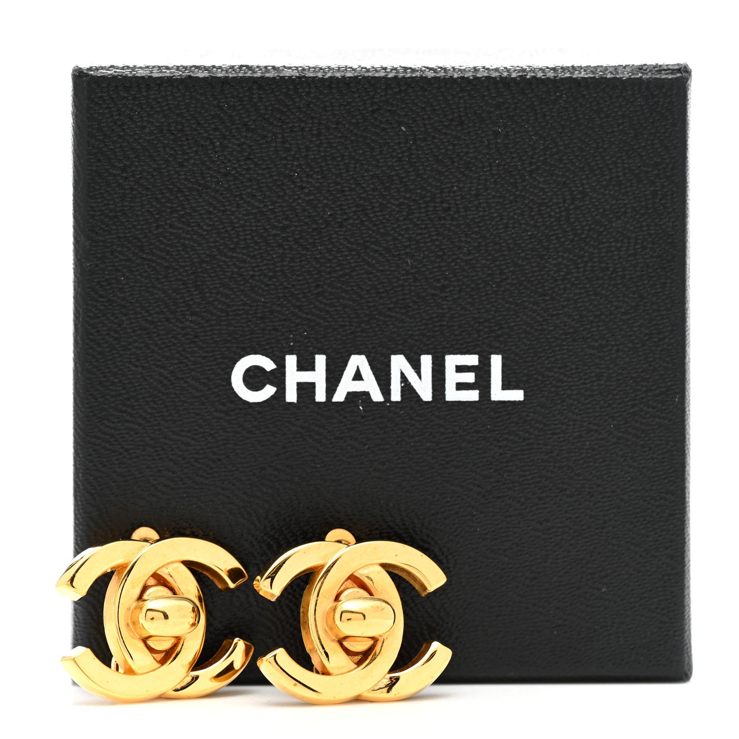 Metal CC Turnlock Clip On Earrings Gold