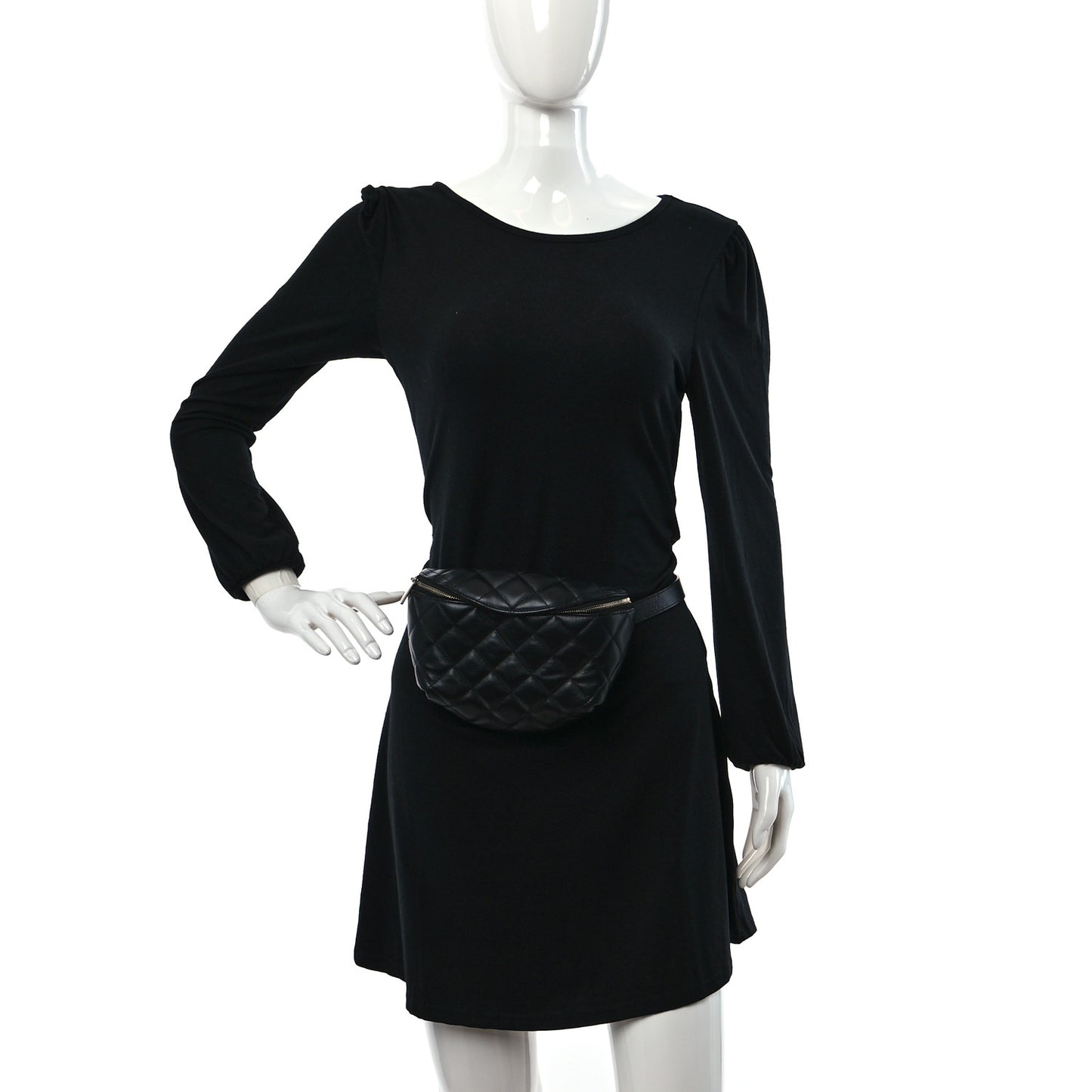 Lambskin Quilted Waist Belt Bag Black
