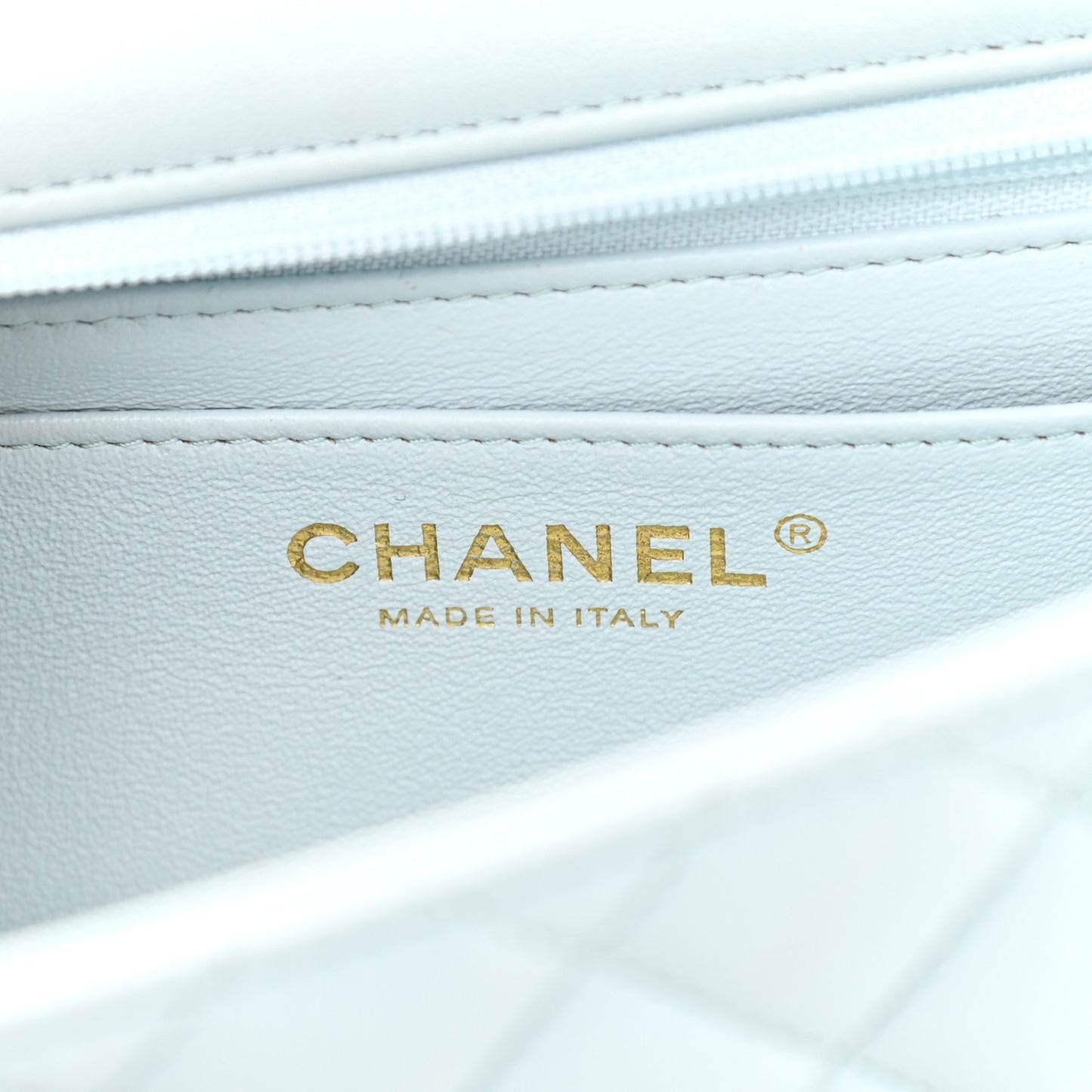 Lambskin Quilted Mini Top Handle Rectangular Flap Light Blue