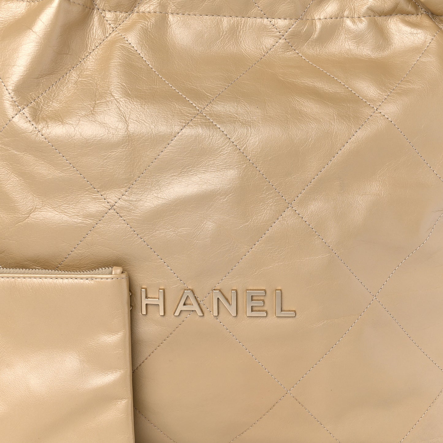 Shiny Crumpled Calfskin Quilted Chanel 22 Gold