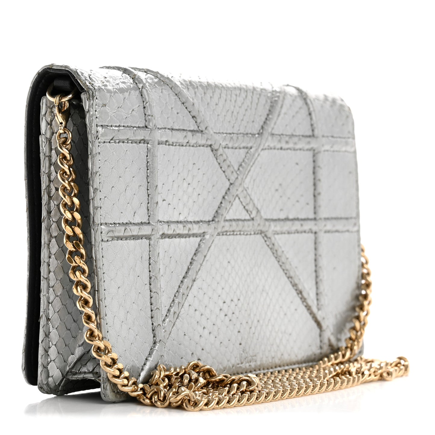 Snakeskin Diorama Wallet on Chain Pouch Silver