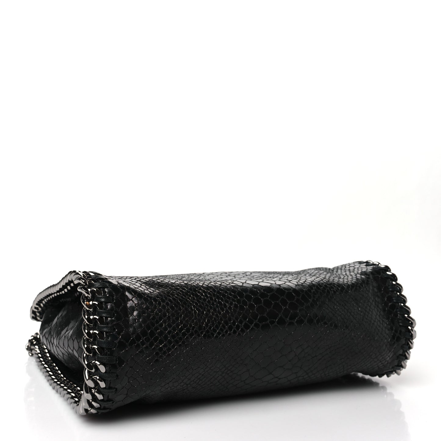 Faux Snakeskin Small Falabella Fold Over Tote Black