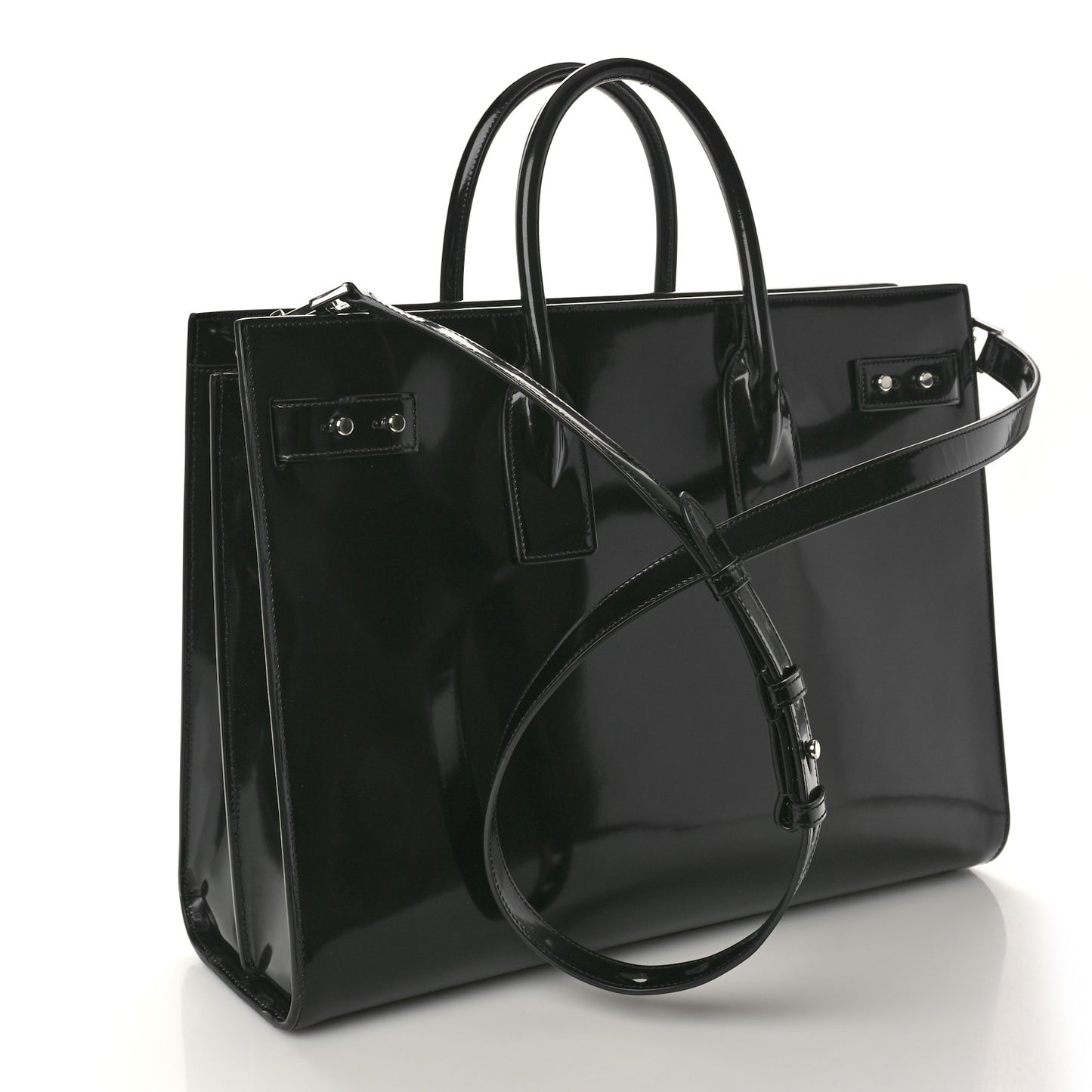 Patent Calfskin Large Thin Sac De Jour Black