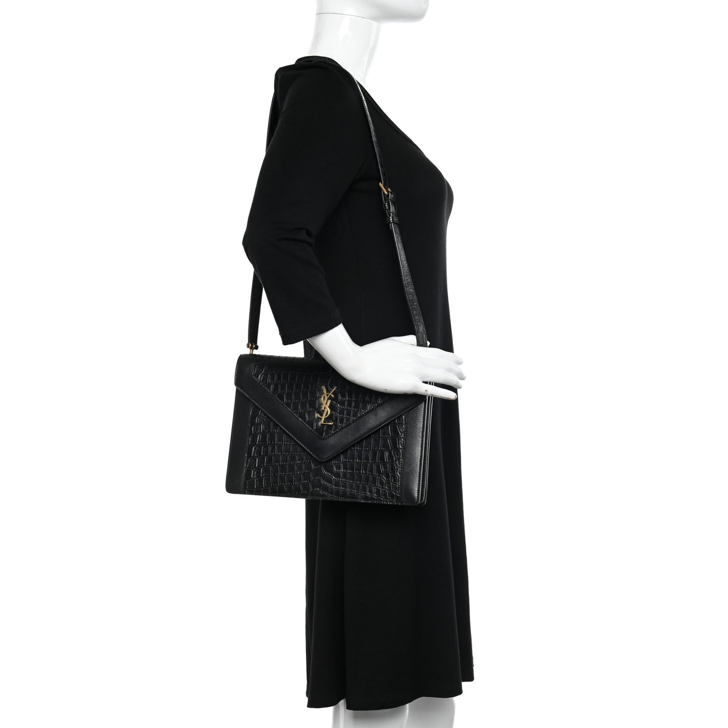 Calfskin Crocodile Embossed Gaby Satchel Black