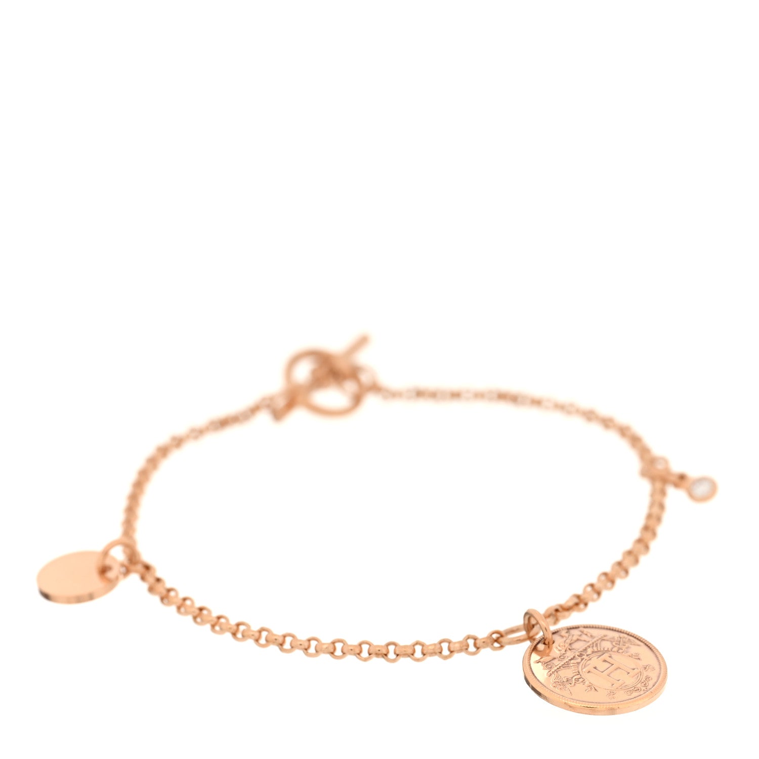 Hermes 18K Rose Gold Diamond PM Ex-Libris Bracelet SH 1862750
