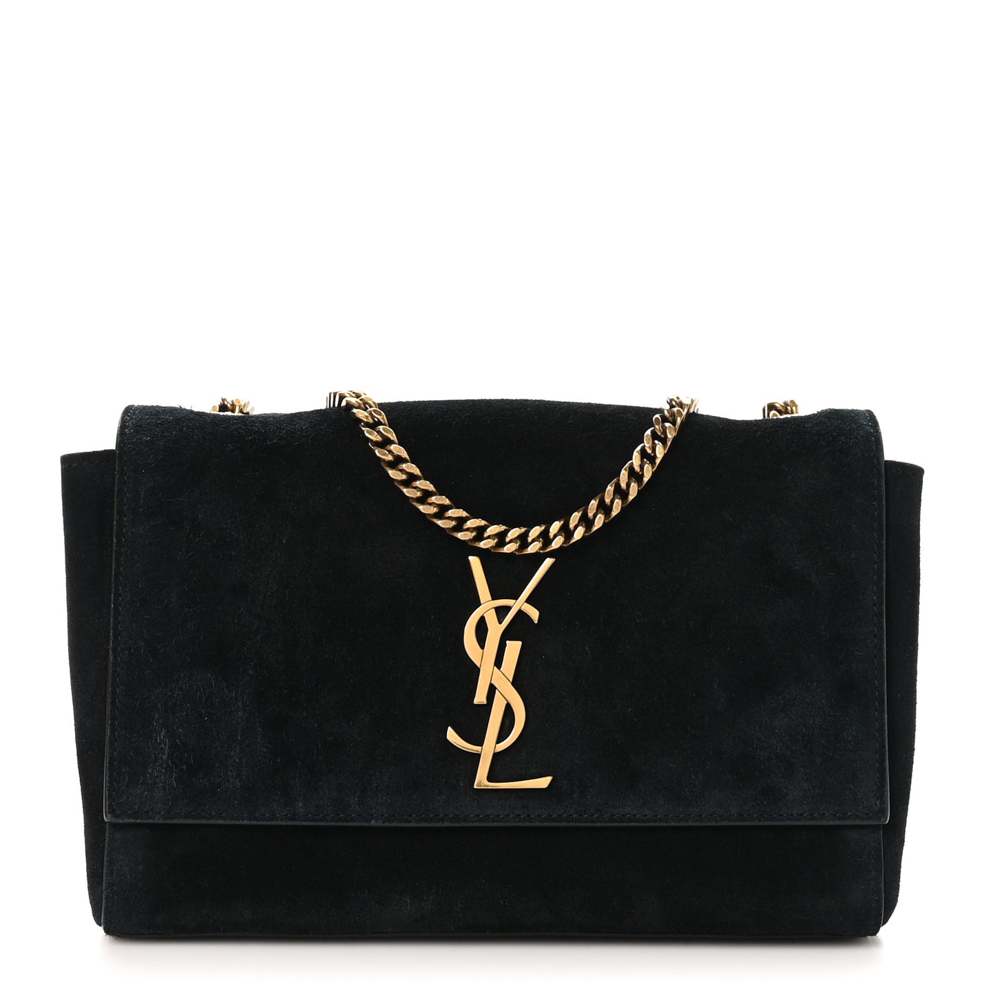 Smooth Calfskin Suede Small Reversible Monogram Kate Satchel Black