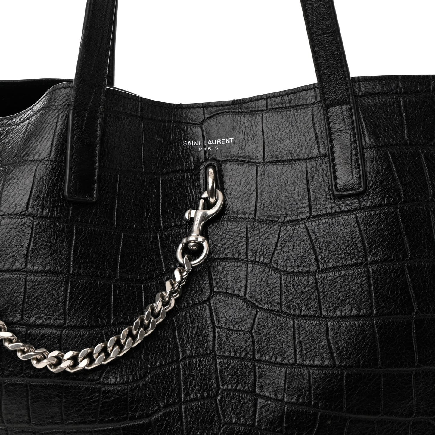 Calfskin Crocodile Embossed Shopping Tote Black