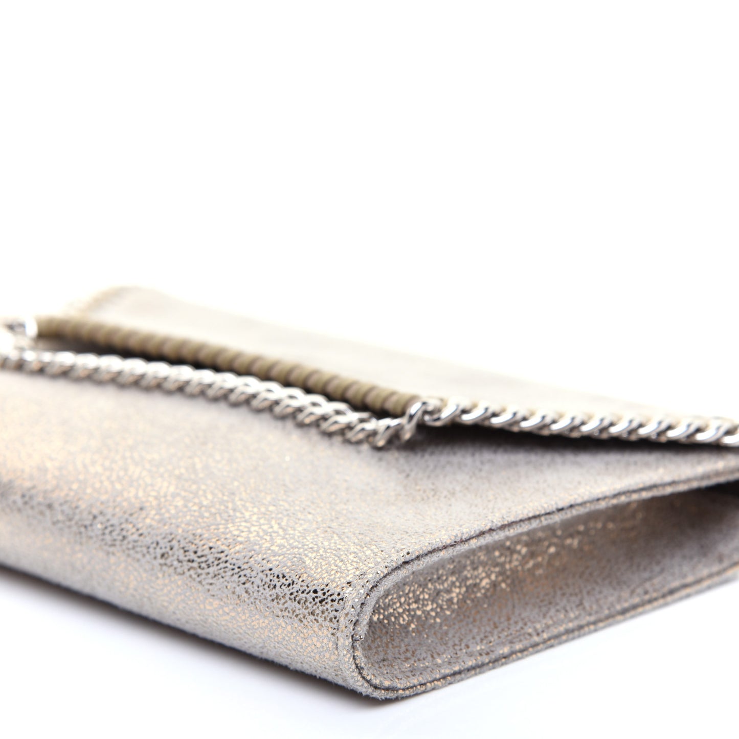 Metallic Shaggy Deer Falabella Wallet on Chain Silver