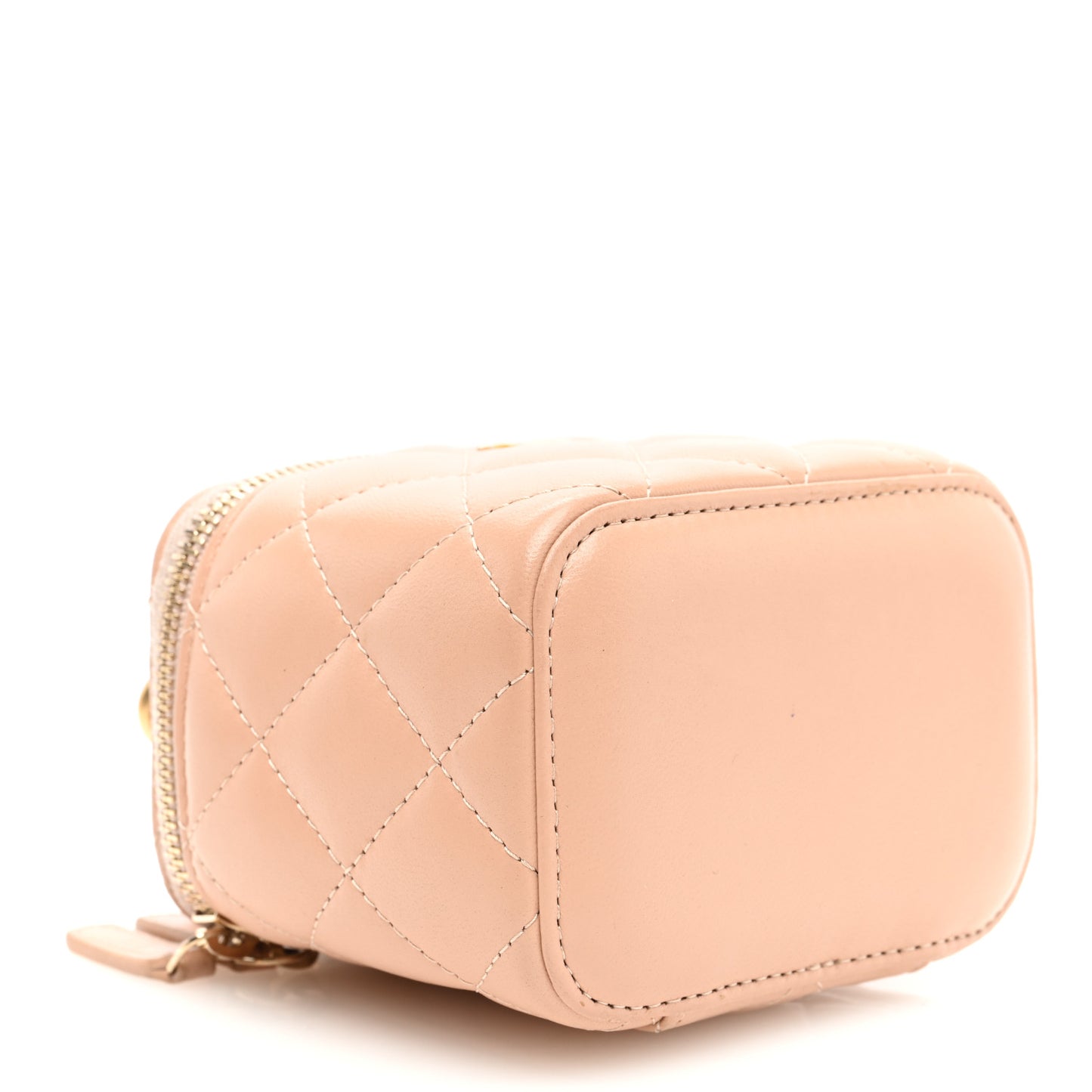 Lambskin Quilted Top Handle Mini Vanity Case With Chain Beige