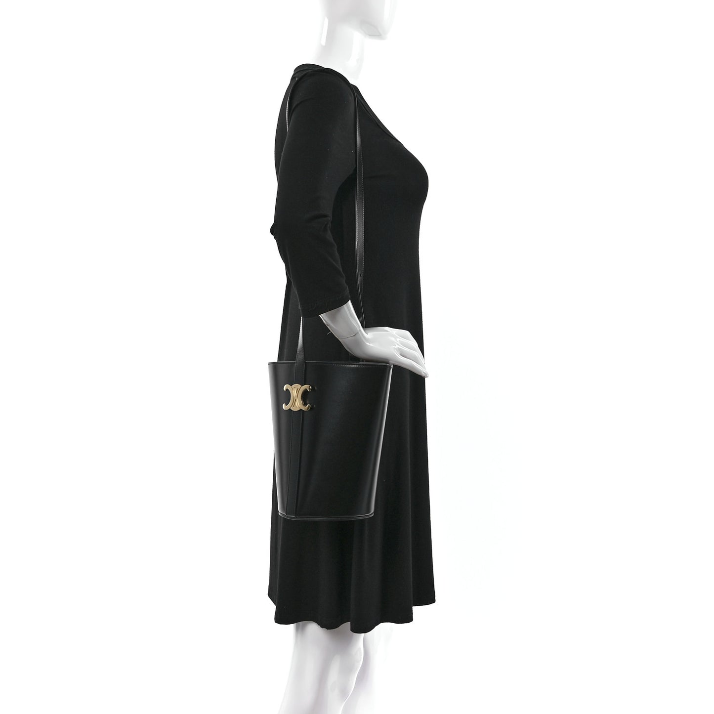 Shiny Calfskin Triomphe Bucket Bag Black