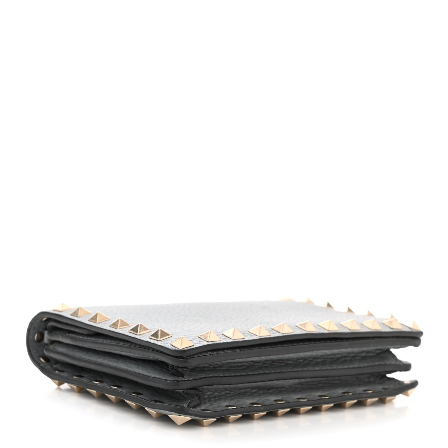 Pebbled Calfskin Rockstud Wallet on Chain Pastel Grey