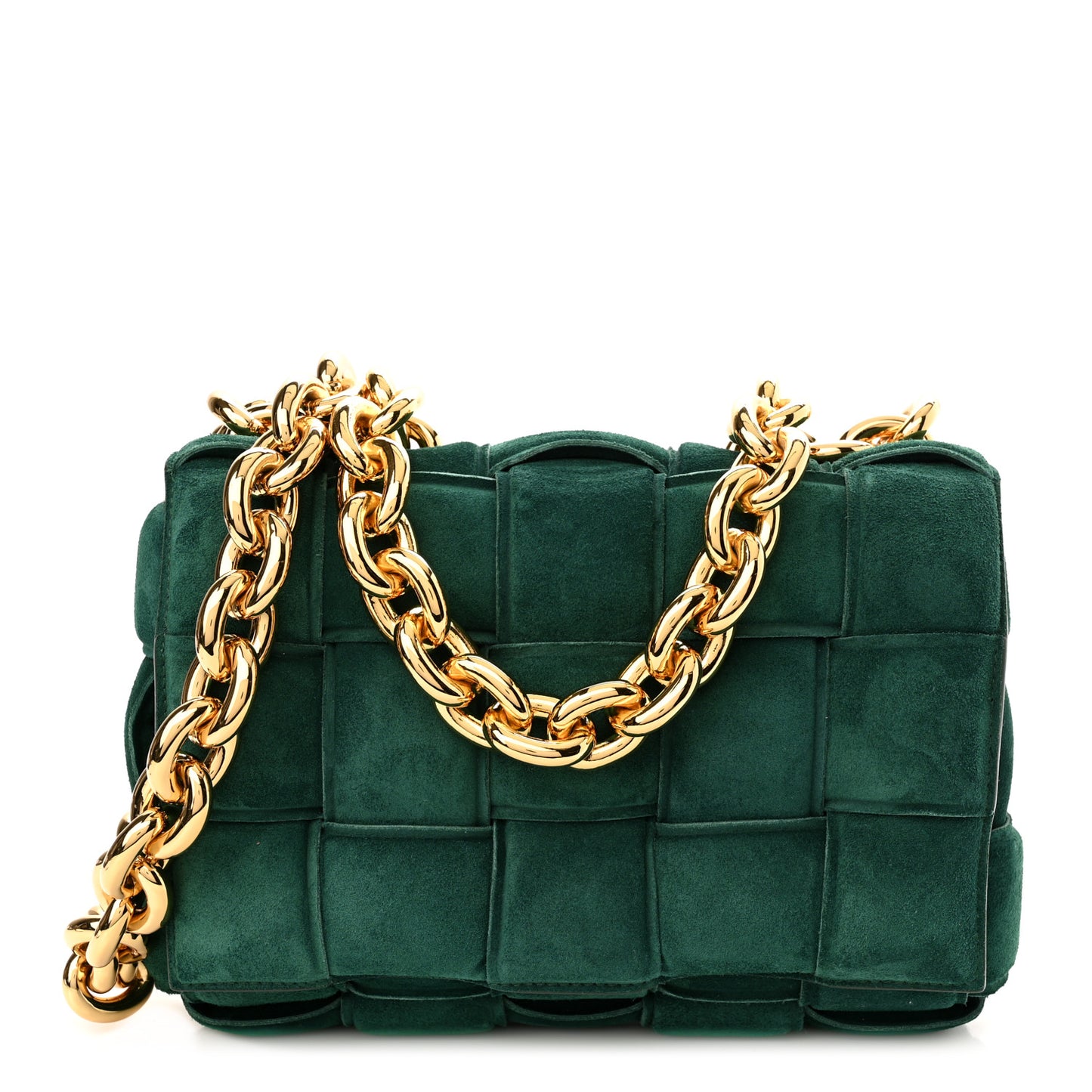 Suede Maxi Intrecciato Padded Chain Cassette Crossbody Bag Emerald Green