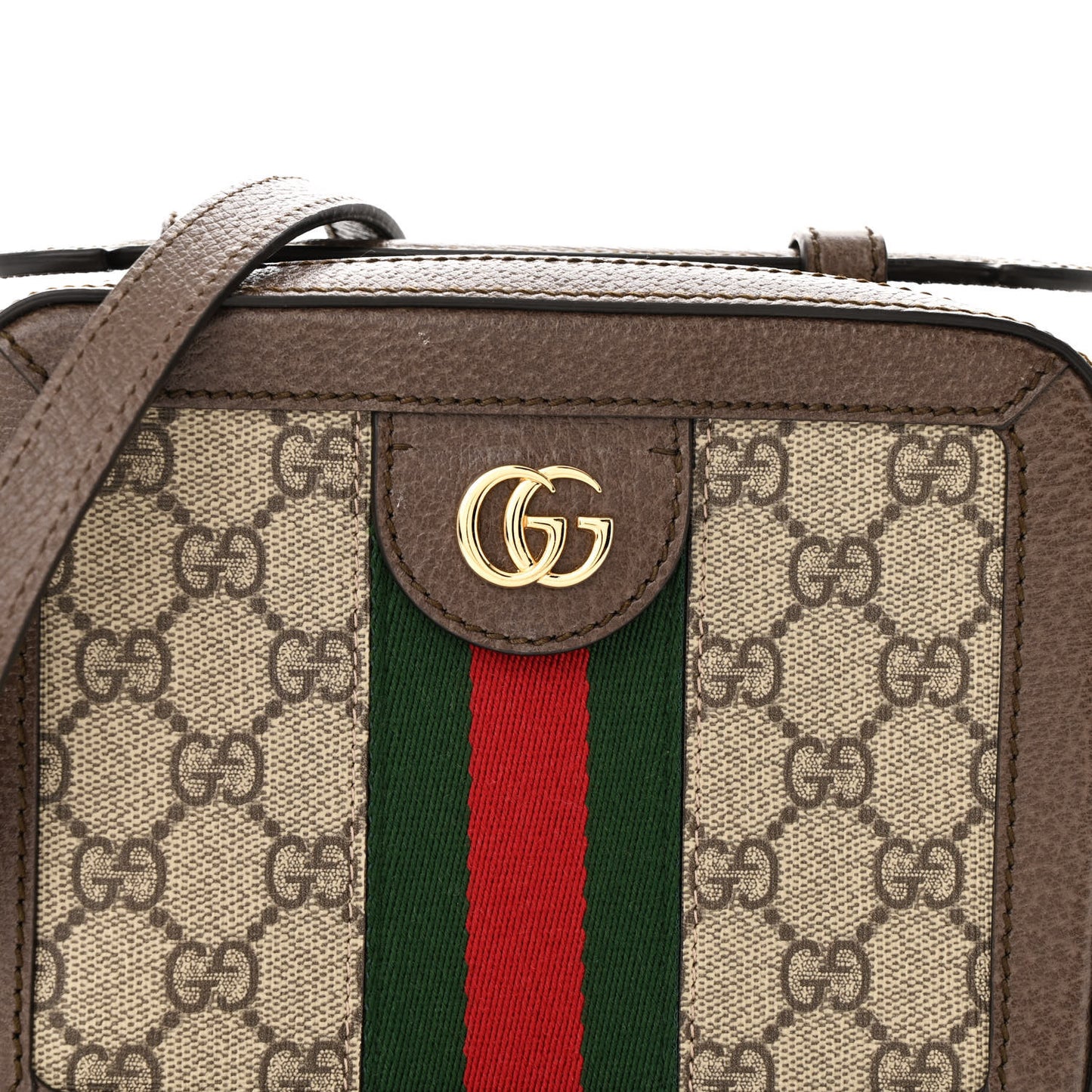 GG Supreme Monogram Mini Ophidia Top Handle Shoulder Bag Brown