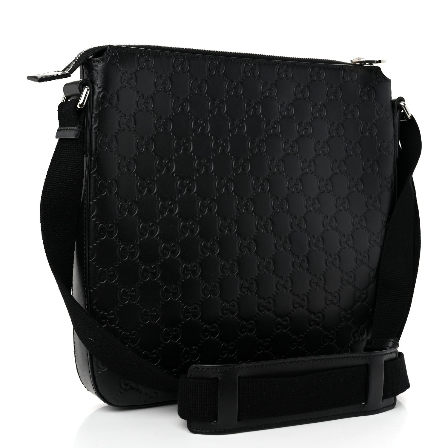 Gucci Guccissima Signature Medium Flat Messenger Bag Black 3 of 11