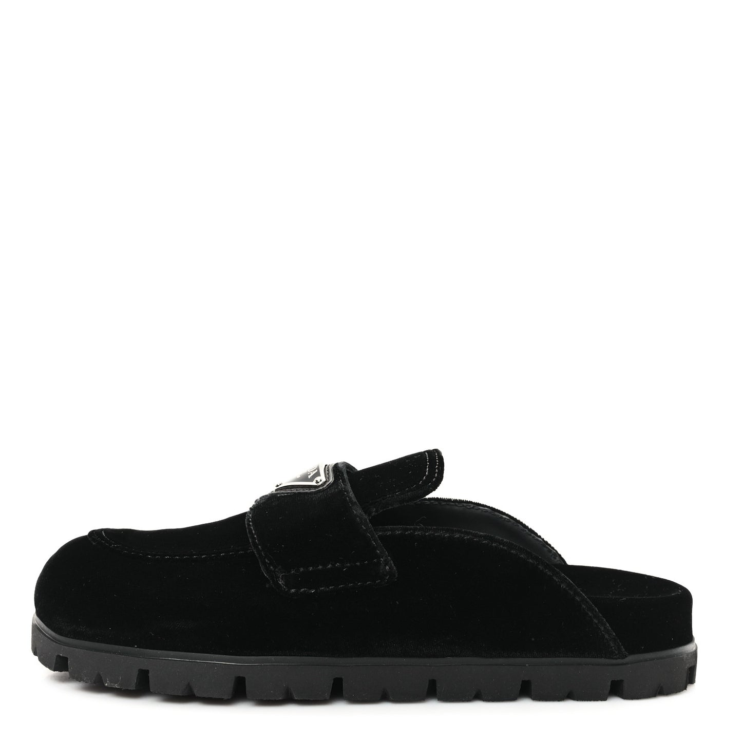 Velluto Metal Triangle Logo 20mm Flat Mules 35 Black