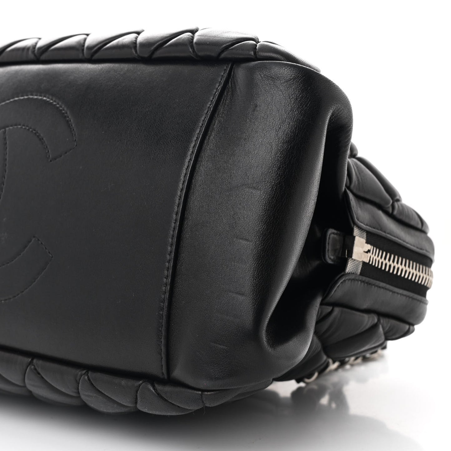 Lambskin Bubble Quilt Small Double Bowling Bag Black