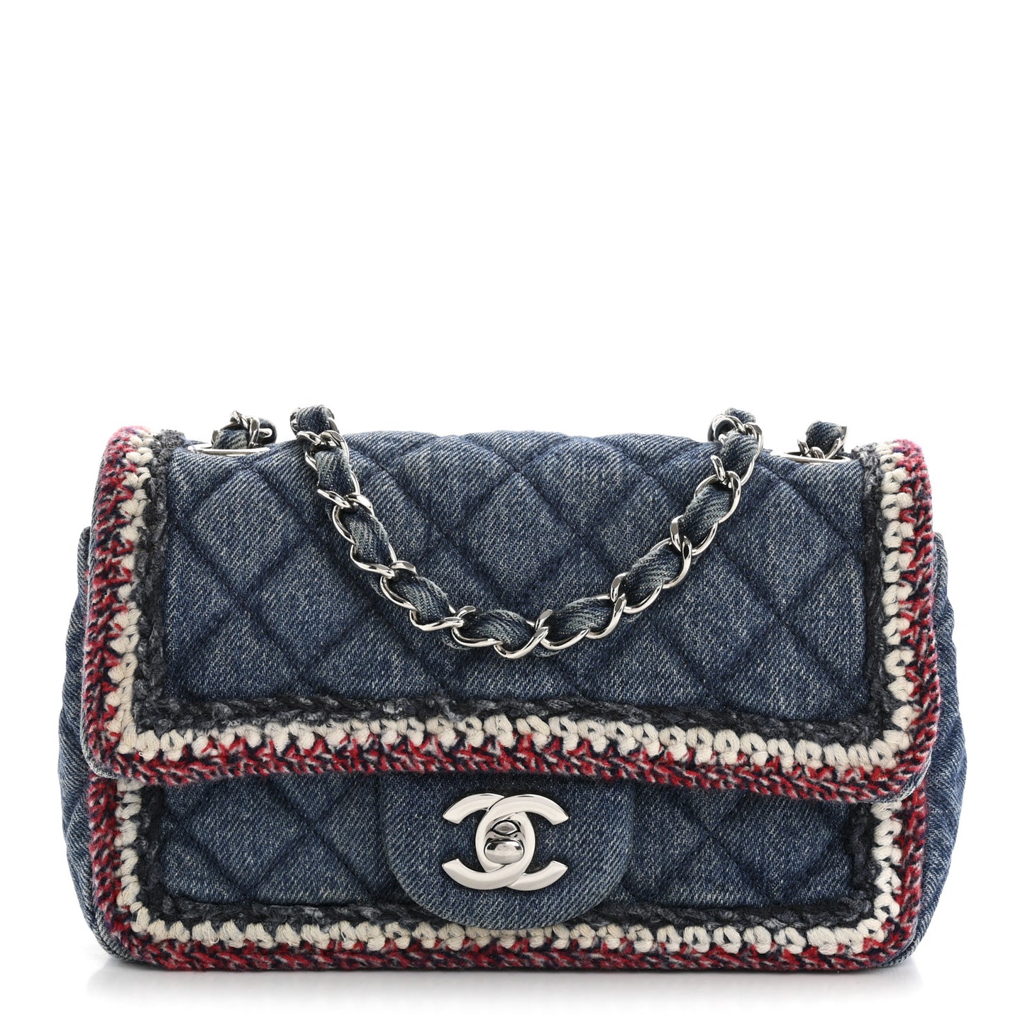 Denim Braided Mini Rectangular Flap Bag Blue