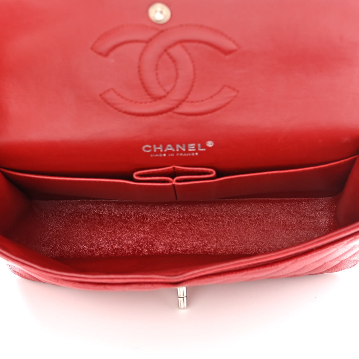 Caviar Quilted Medium Double Flap Red