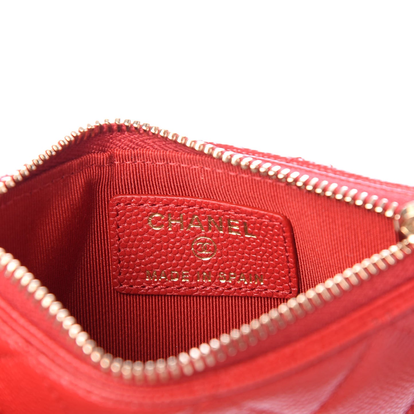 Caviar Quilted Flap Zip Card Holder Red