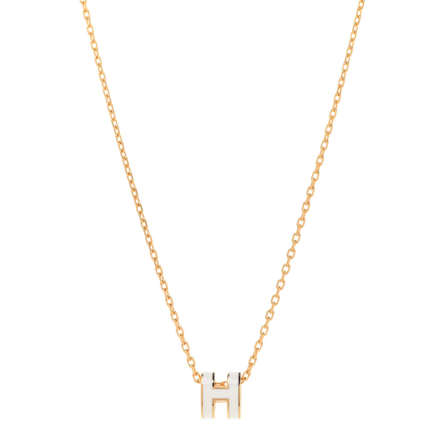 Hermes Lacquered Gold Mini Pop H Pendant Necklace White 912583