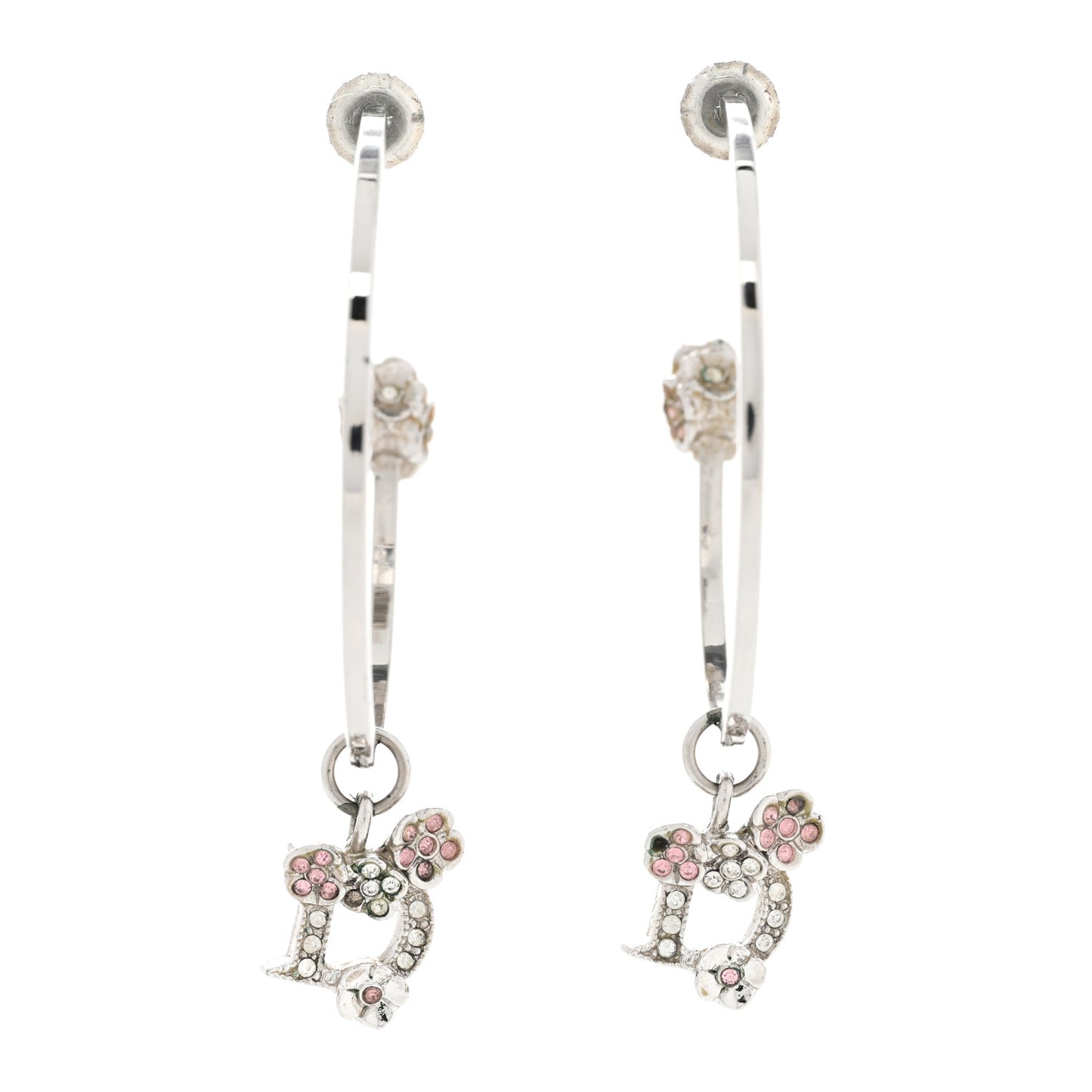 Crystal Flower Hoop Earrings Silver Pink