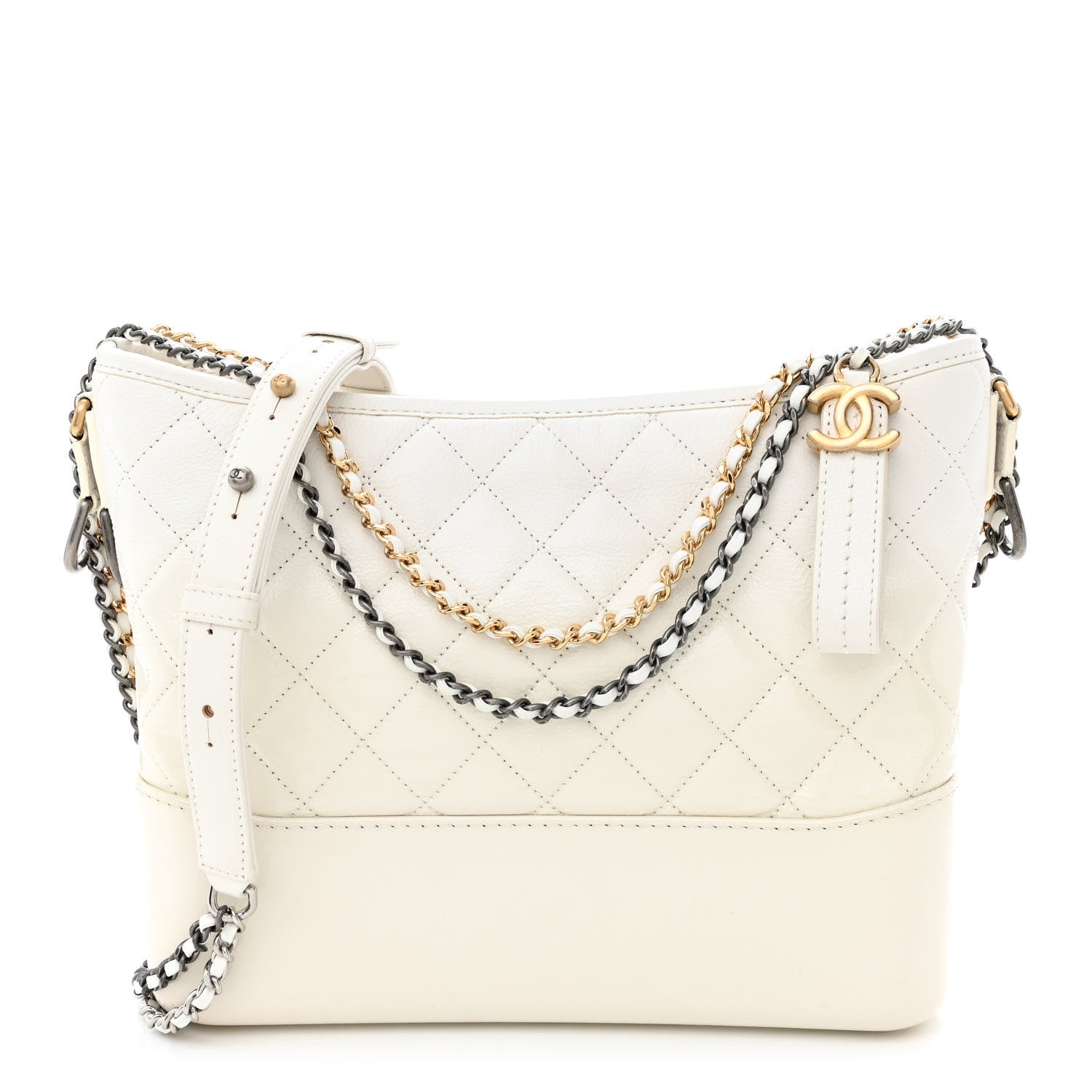Chanel Patent Goatskin Quilted Medium Gabrielle Hobo White 1 of 11