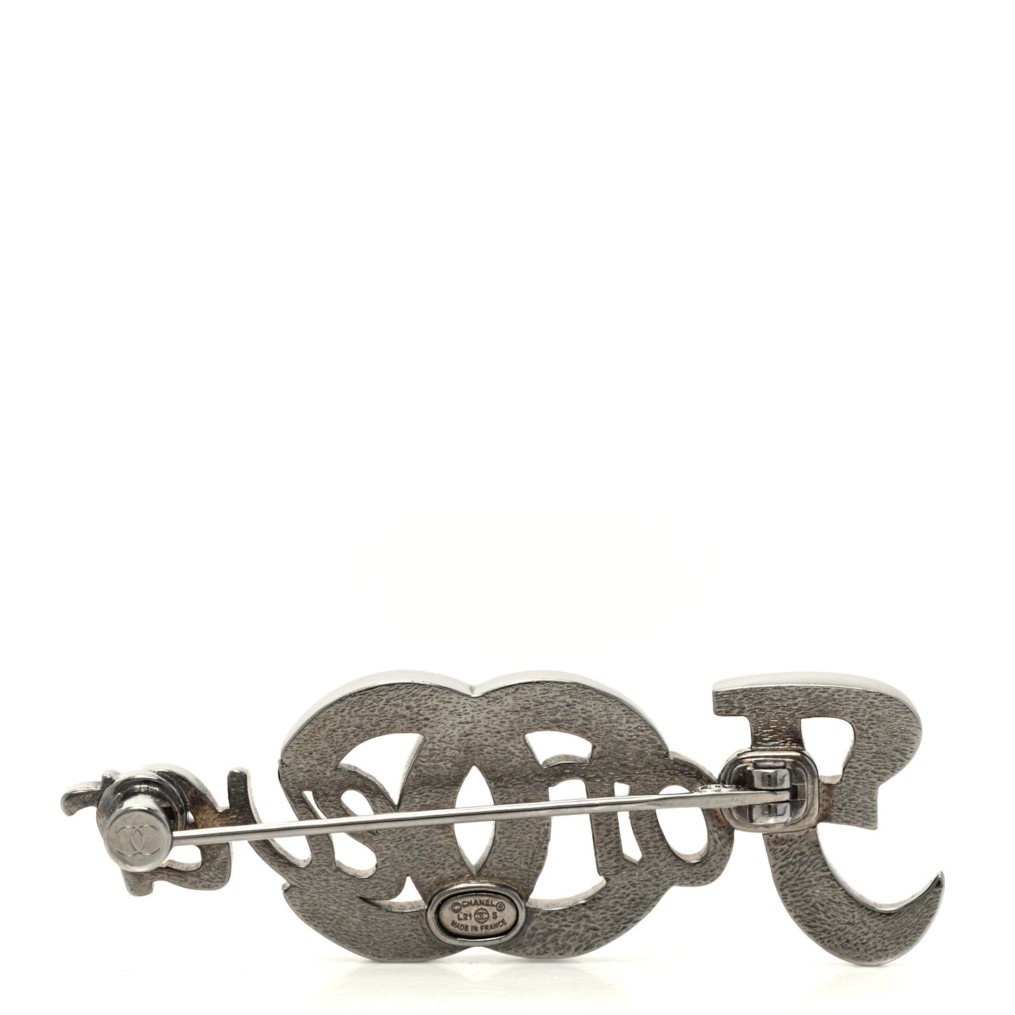 Metal Crystal Forever CC Brooch Silver
