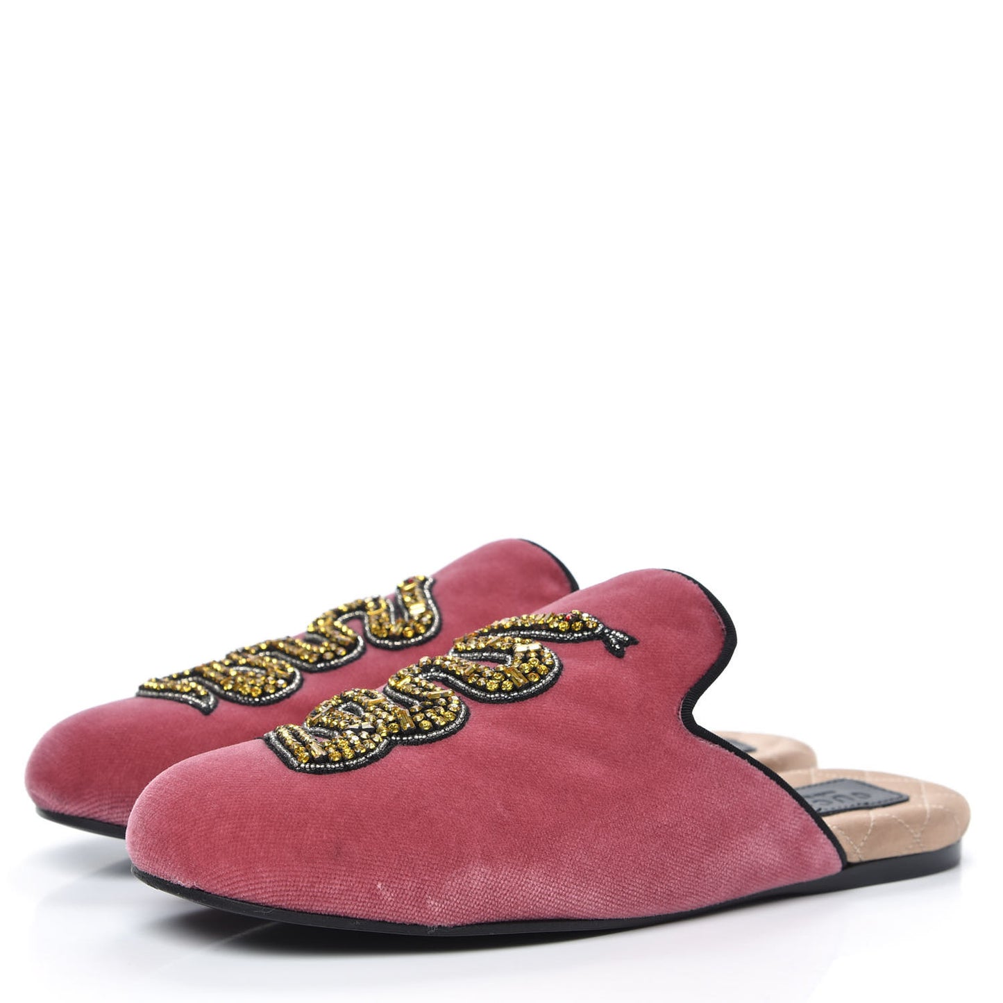 Velvet Embellished Evening Slippers 35.5 Pink