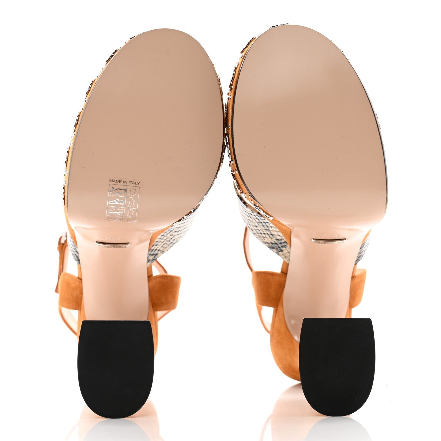 Gucci Malaga Kid Suede Snakeskin Interlocking G Studs 155mm Platform Sandals 40.5 Beige Cognac 5 of 13