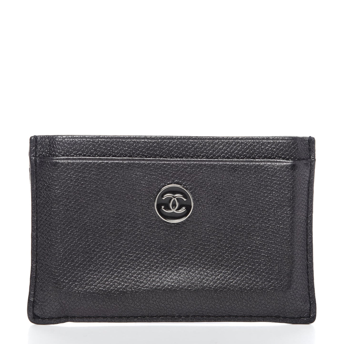 Grained Calfskin CC Button Card Holder Black