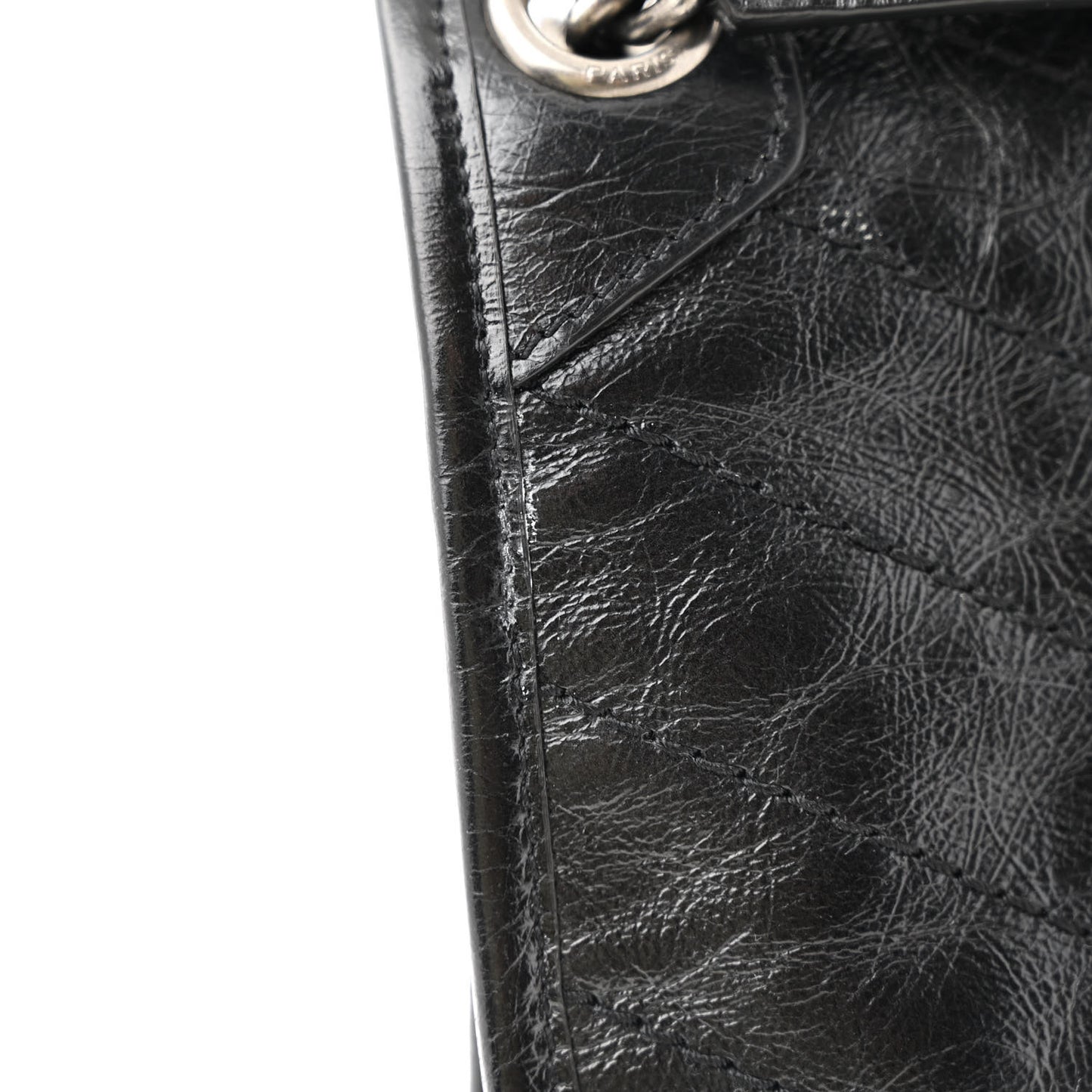 Crinkled Calfskin Matelasse Monogram Medium Niki Chain Satchel Black