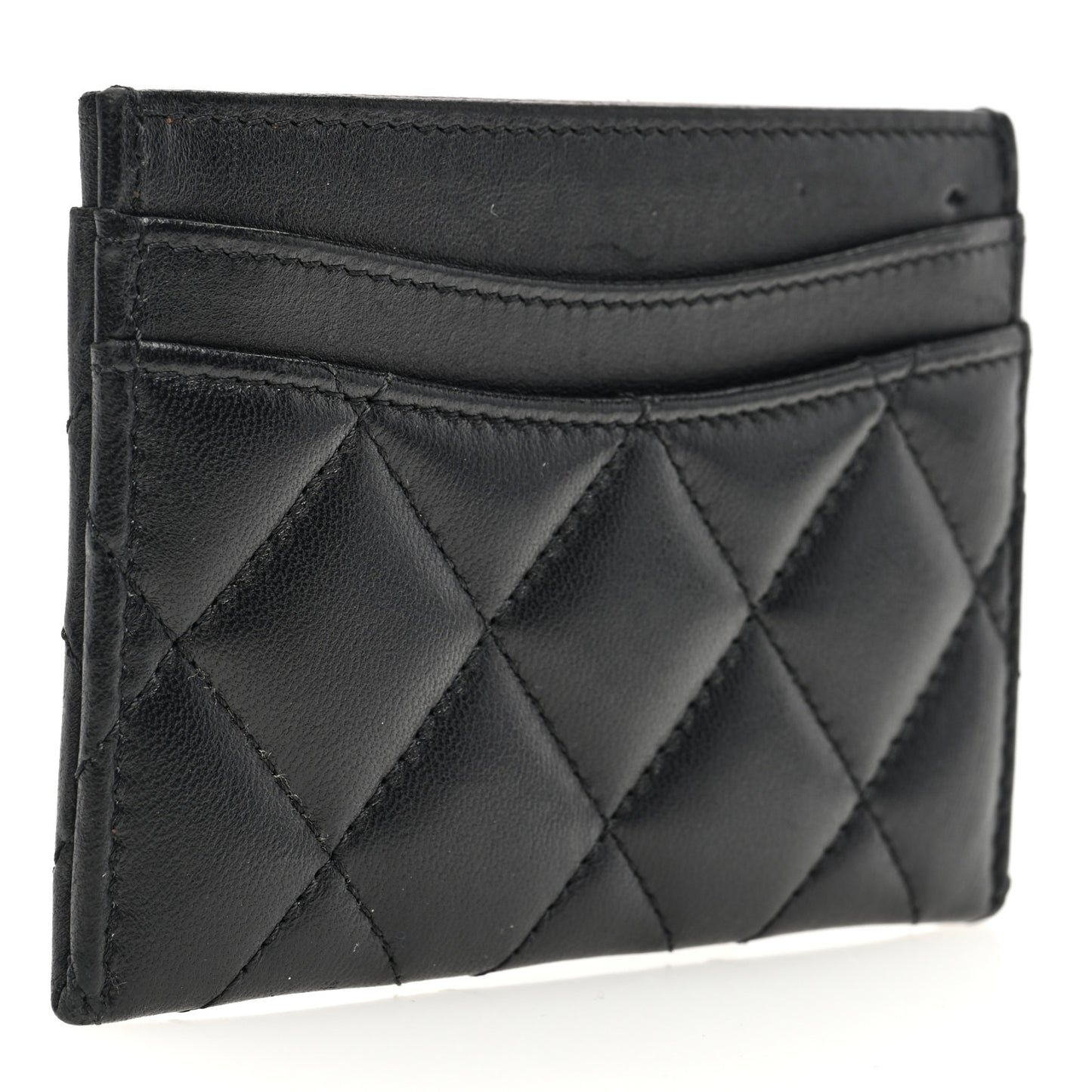 Lambskin Quilted Card Holder Black