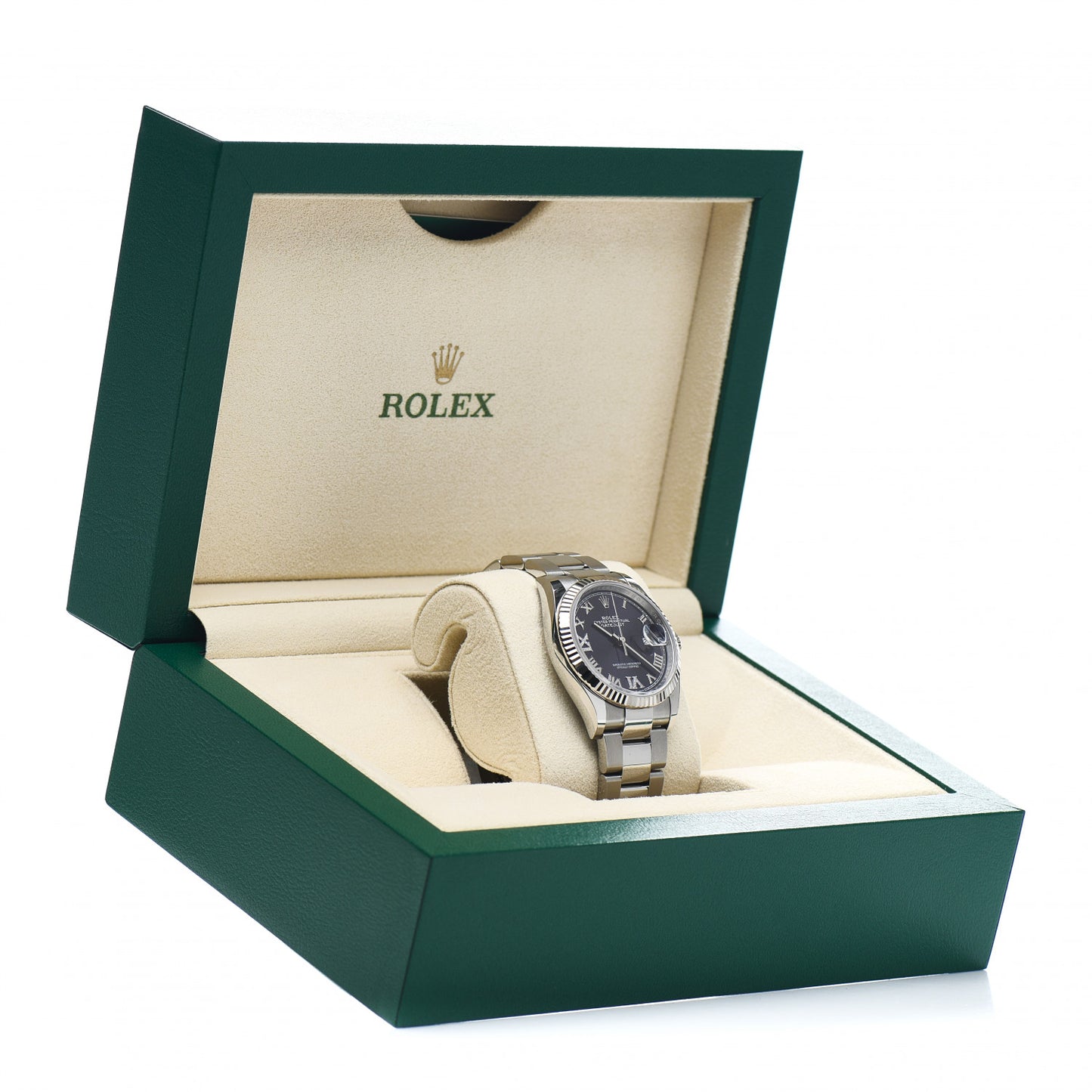 Stainless Steel 18K White Gold Diamond 36mm Oyster Perpetual Datejust Watch Aubergine Roman 126234