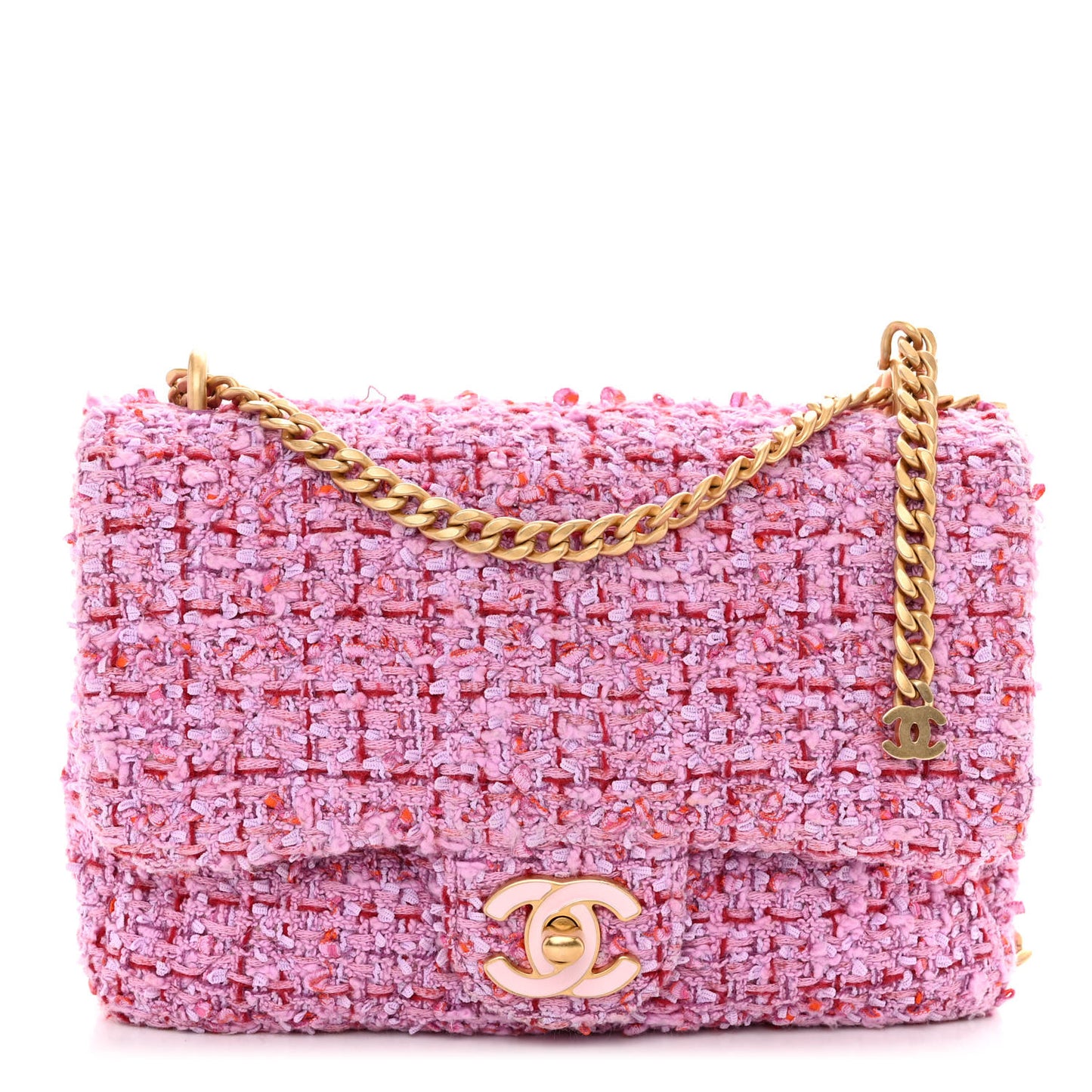 Tweed Enamel Quilted Mini Pending CC Square Flap Light Purple Pink Red