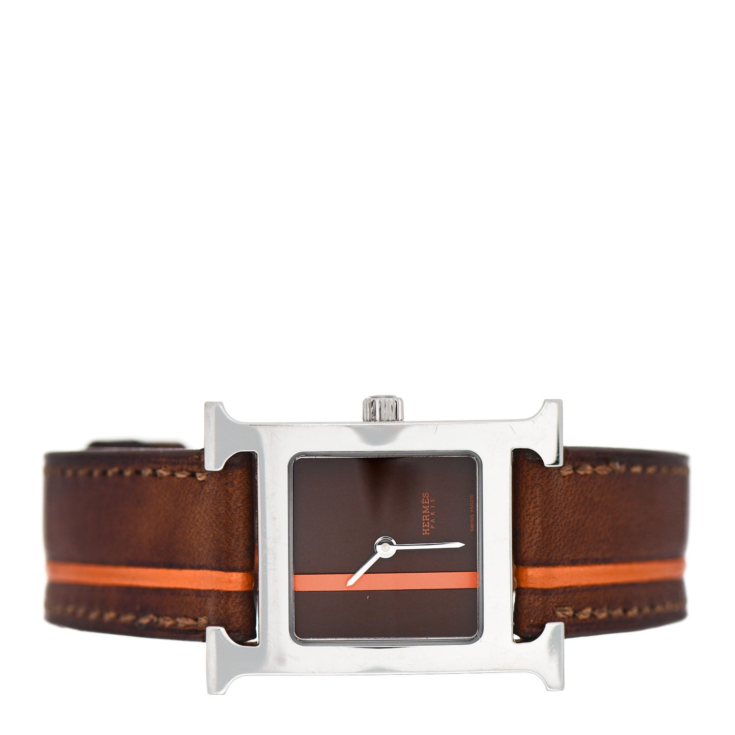 Stainless Steel Barenia 21mm Heure H Hour Quartz Watch Fauve Orange