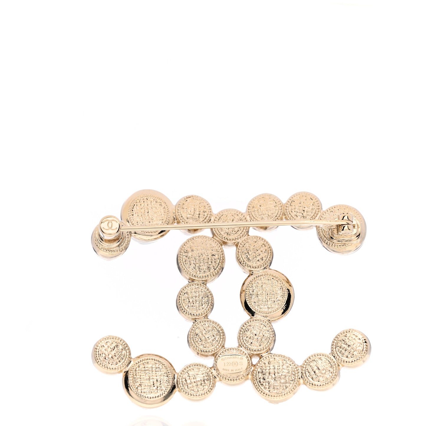 Pearl Crystal CC Brooch Gold