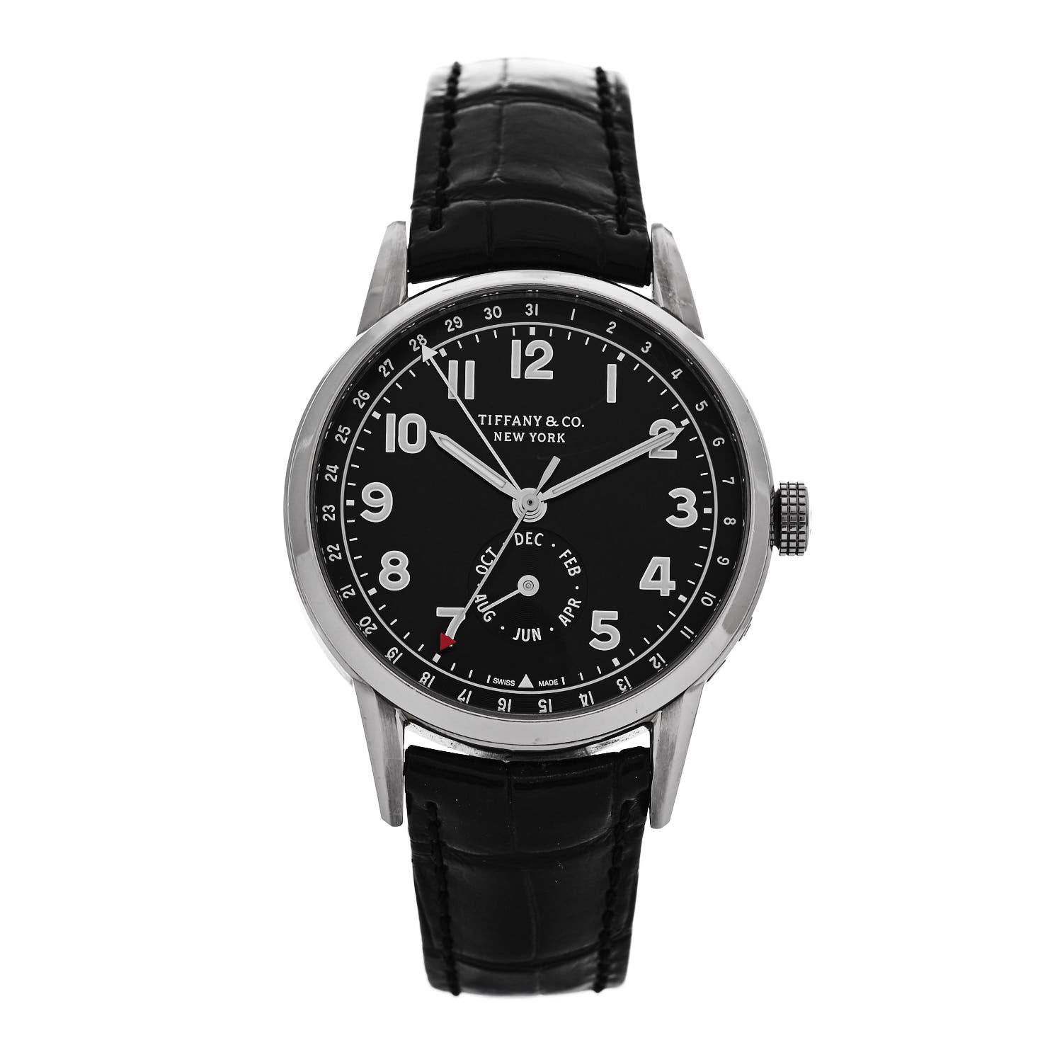 Tiffany 18K White Gold Alligator 40mm CT60 Chronograph Annual Calendar Automatic Watch Black 1 of 5