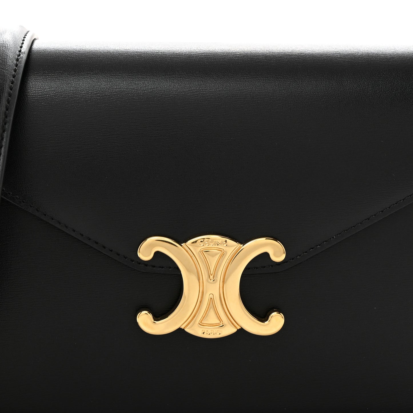 Shiny Calfskin Triomphe Margo Wallet on Chain Black