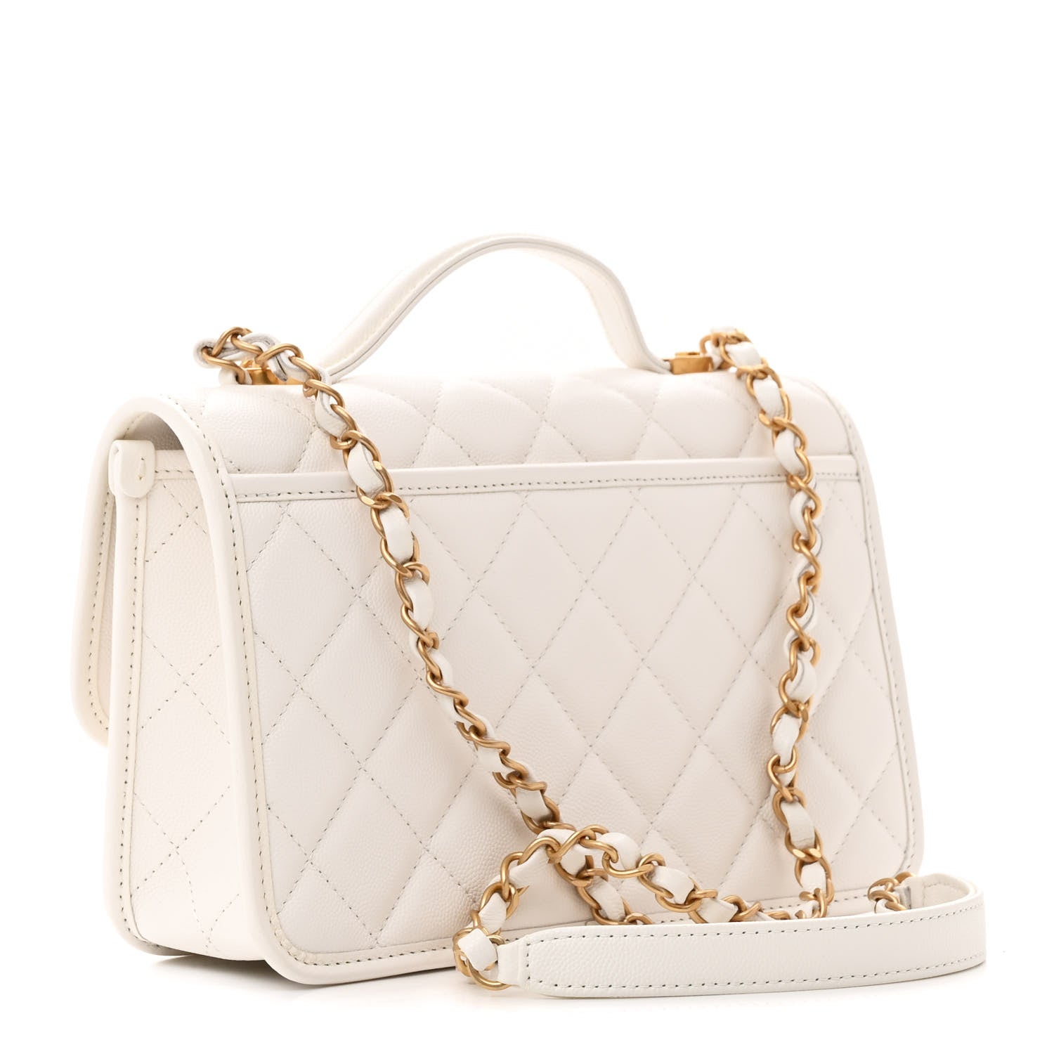 Chanel Caviar Quilted School Memory Small Top Handle Flap White 3 of 10