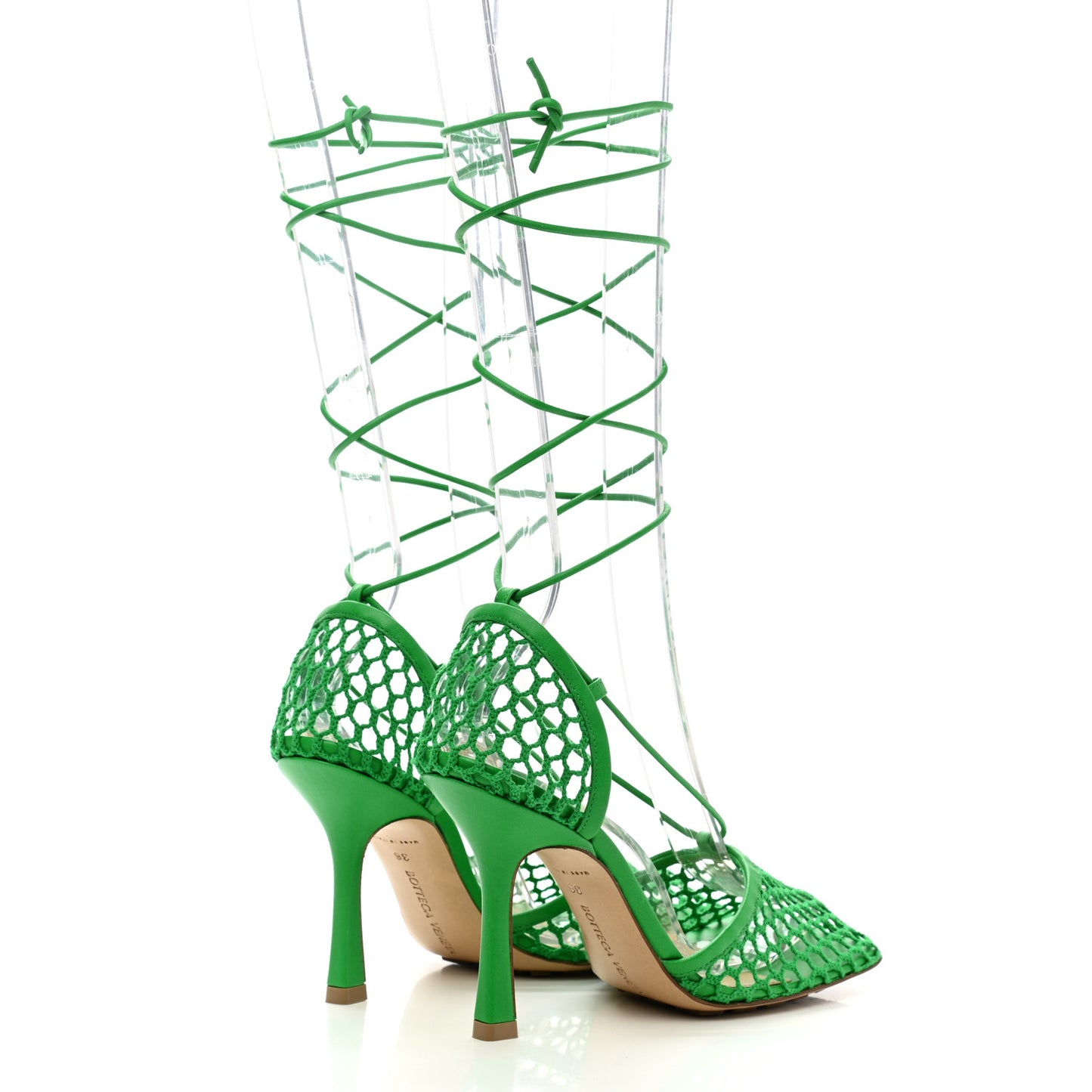 Mesh Nappa Stretch Ankle Tie 90mm Sandals 36 Grass