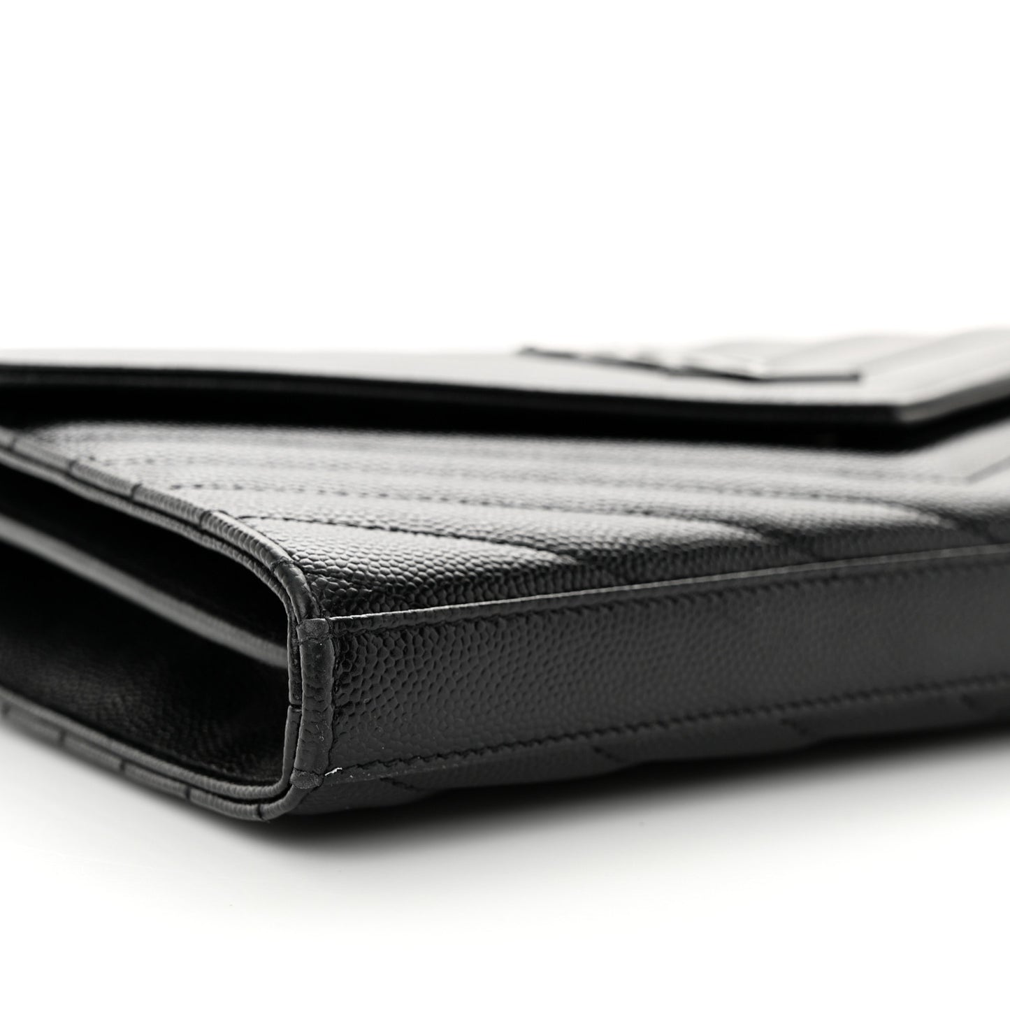 Grain De Poudre Matelasse Chevron Monogram Monochrome Chain Wallet Black