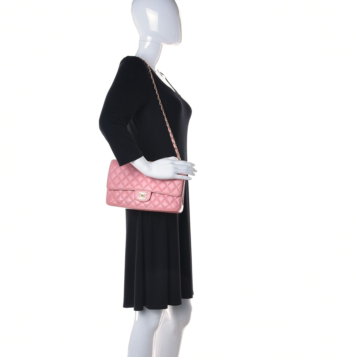 Caviar Quilted Medium Double Flap Pink